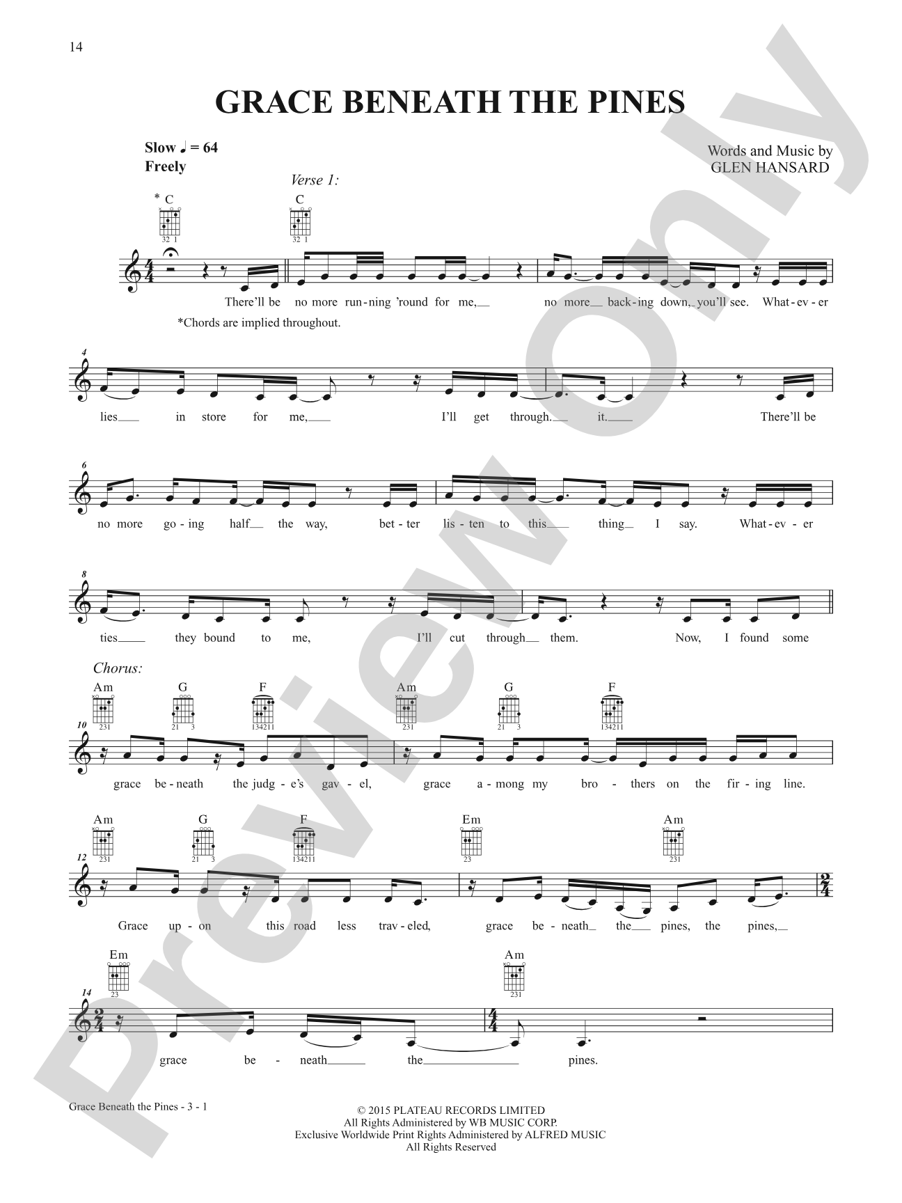 Grace Beneath the Pines: Guitar Tab