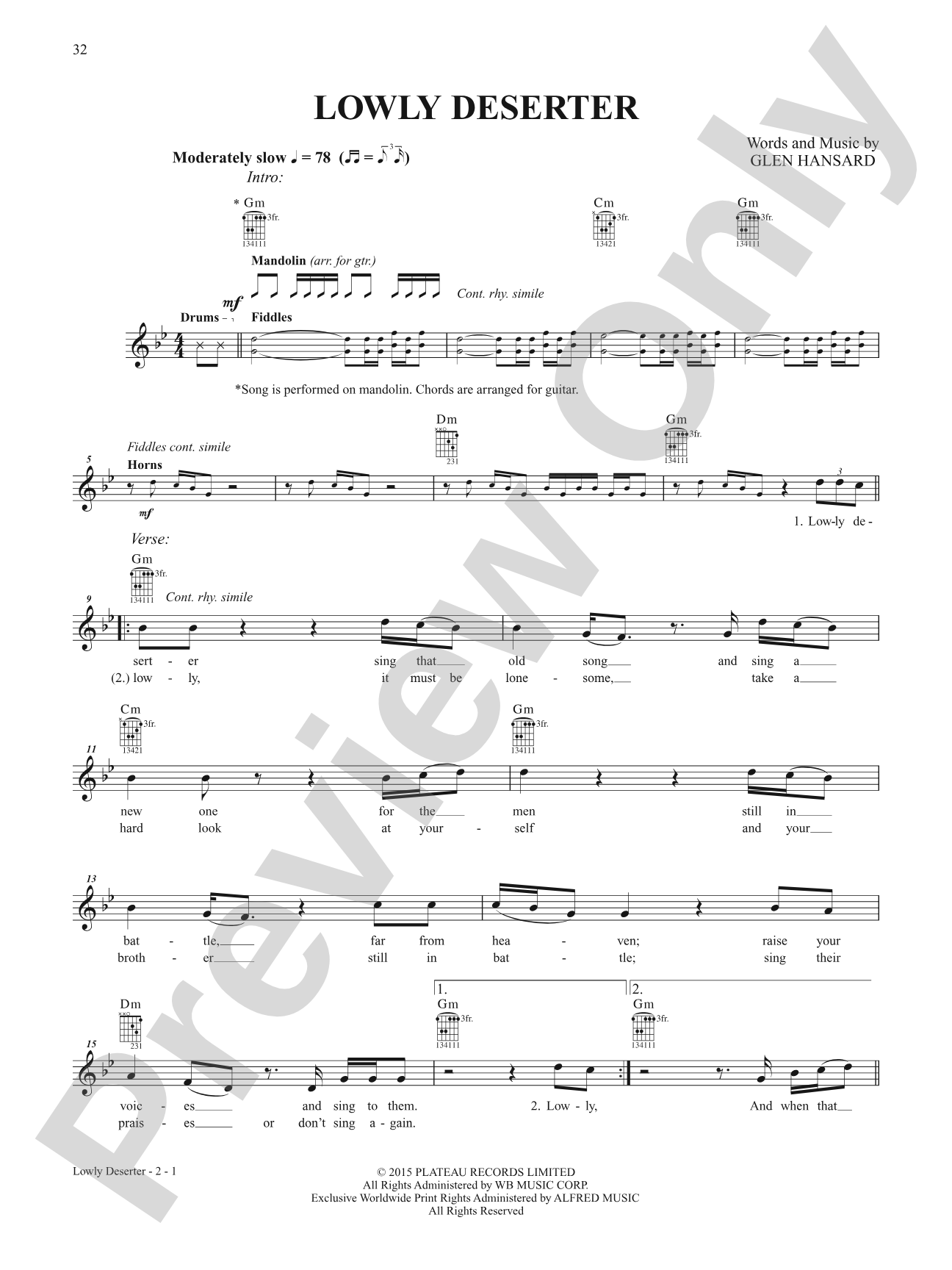 Lowly Deserter Guitar Tab Glen Hansard Digital Sheet Music Lowly Deserter Guitar Tab Glen Hansard Digital Sheet Music