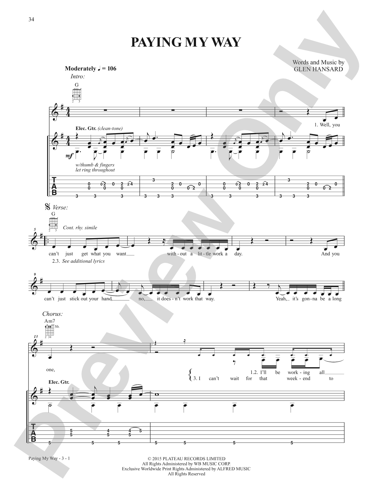 Paying My Way: Guitar Tab