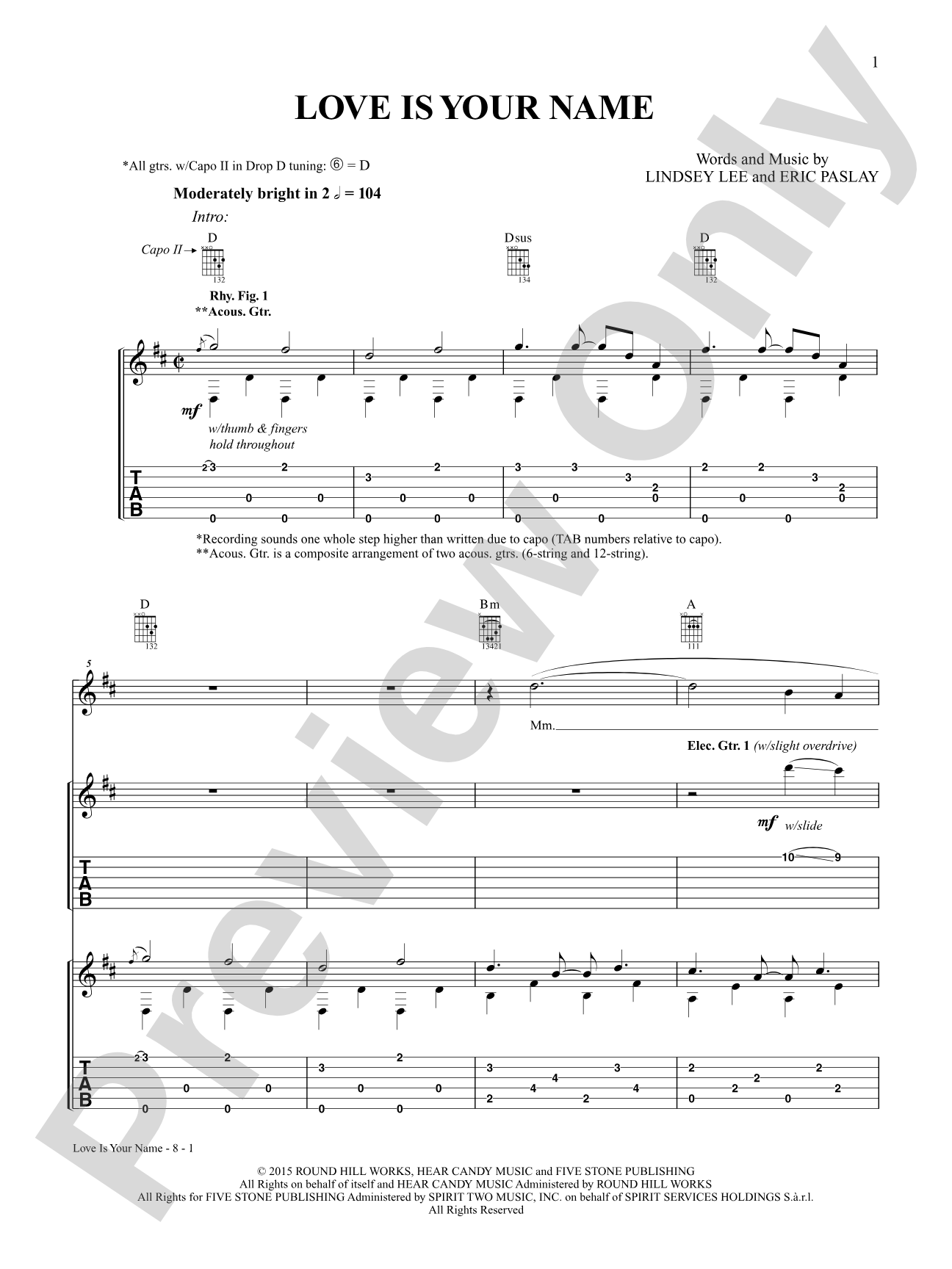Love Is Your Name: Guitar Tab Digital Sheet Music