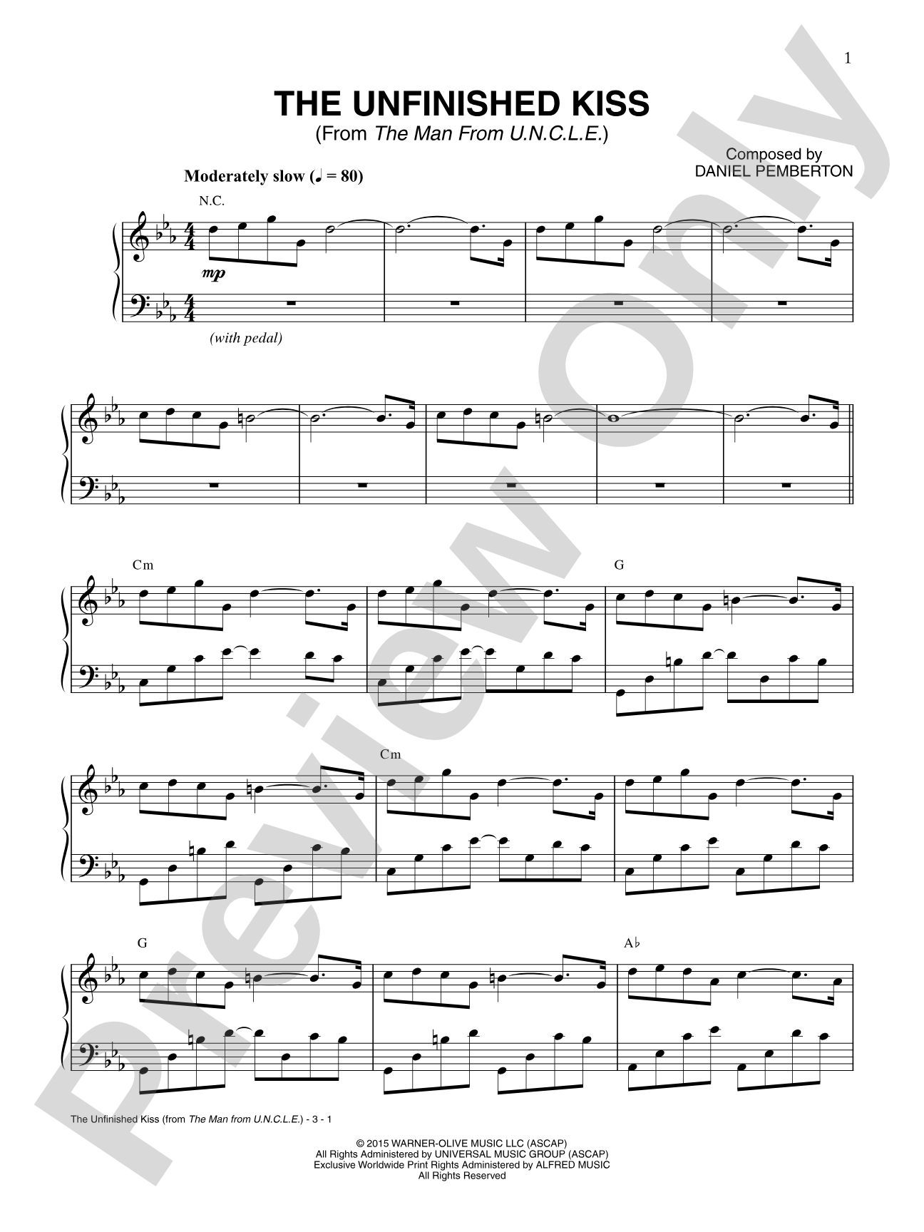 The Unfinished Kiss (from The Man From U.N.C.L.E.): Piano Digital Sheet Music
