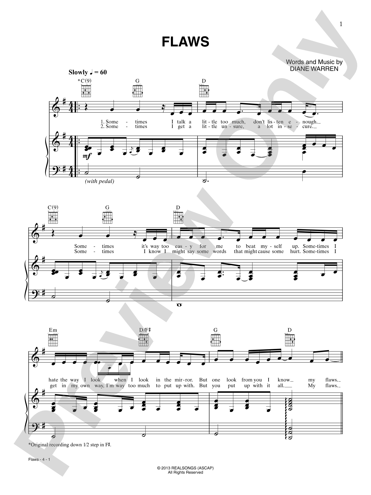 Flaws: Piano/Vocal/Guitar Digital Sheet Music