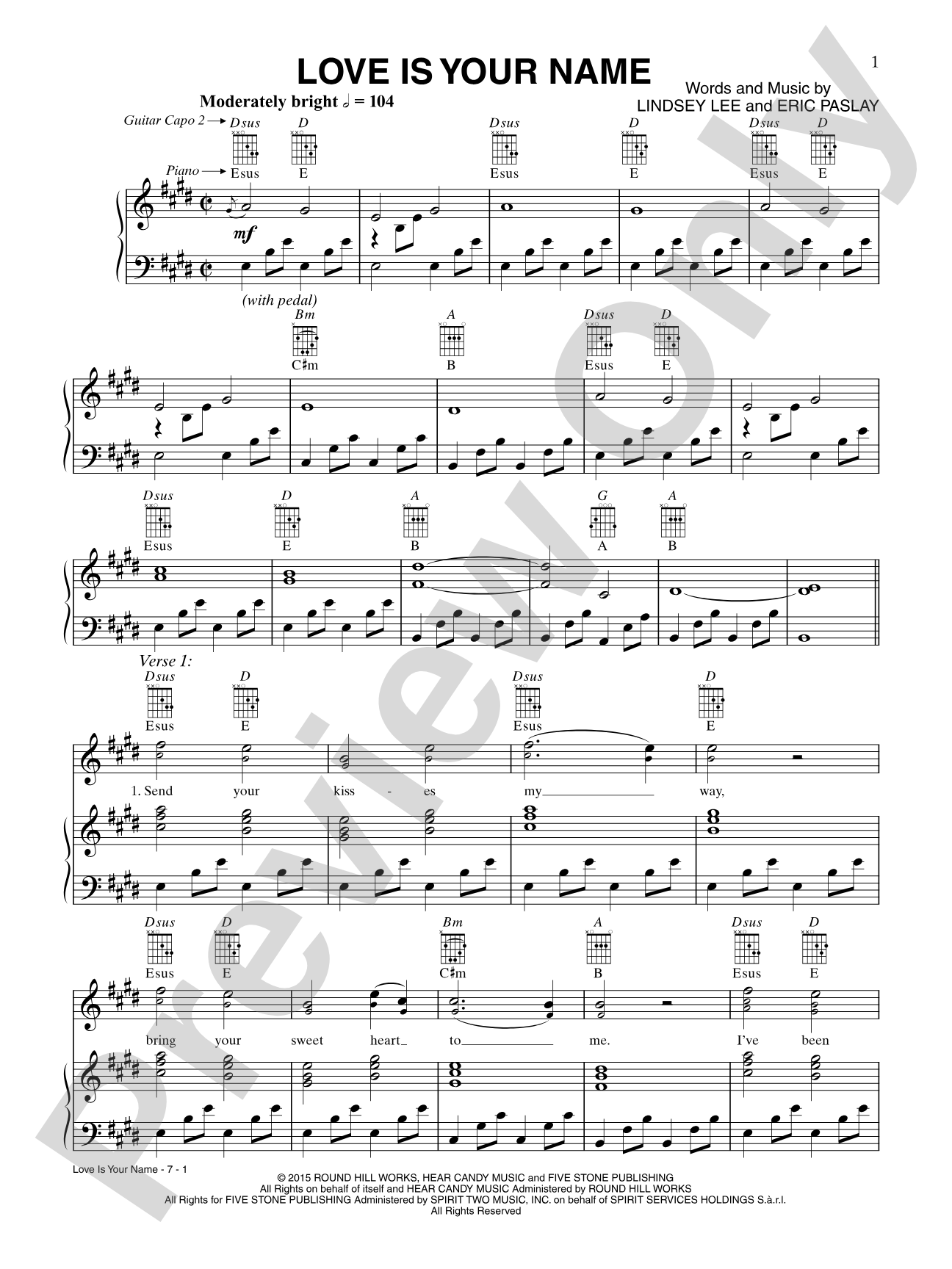 Love Is Your Name: Piano/Vocal/Guitar Digital Sheet Music