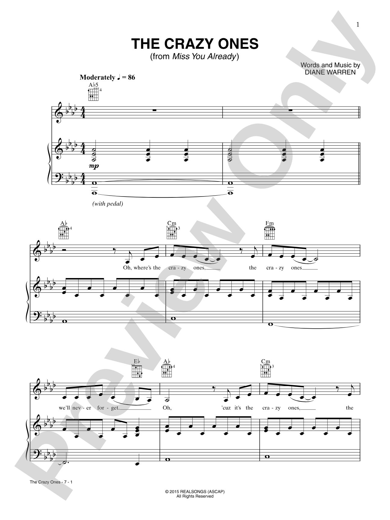 The Crazy Ones (from Miss You Already): Piano/Vocal/Guitar Digital Sheet Music
