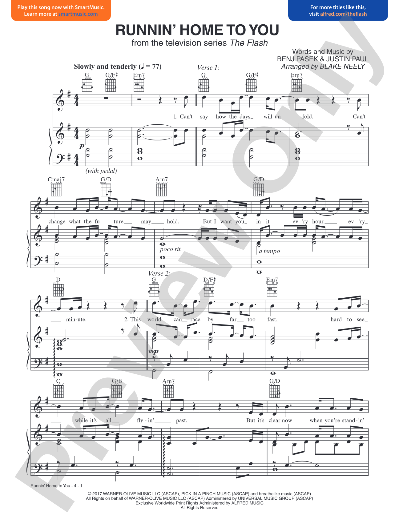 Runnin' Home to You (From the Television Series <i>The Flash</i>): Piano/Vocal/Guitar