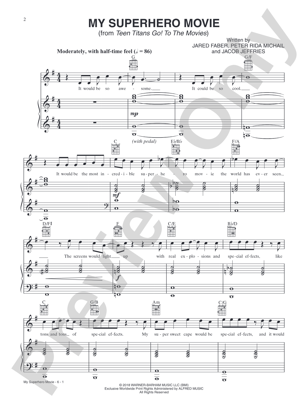 My Superhero Movie (from <i>Teen Titans Go! To The Movies</i>): Piano/Vocal/Guitar