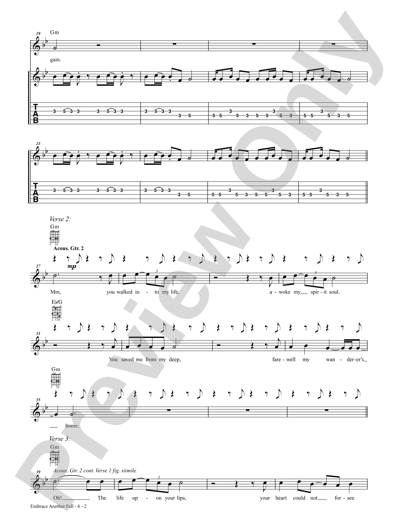 Embrace Another Fall: Authentic Guitar TAB