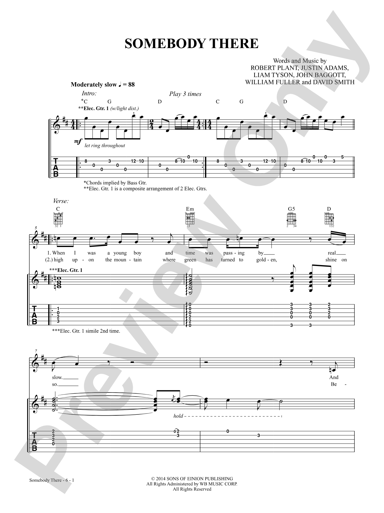 Somebody There: Authentic Guitar TAB