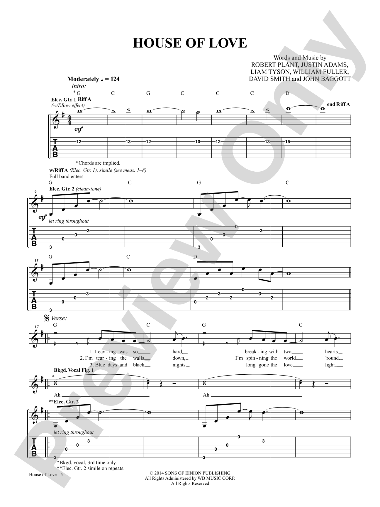 House of Love: Authentic Guitar TAB