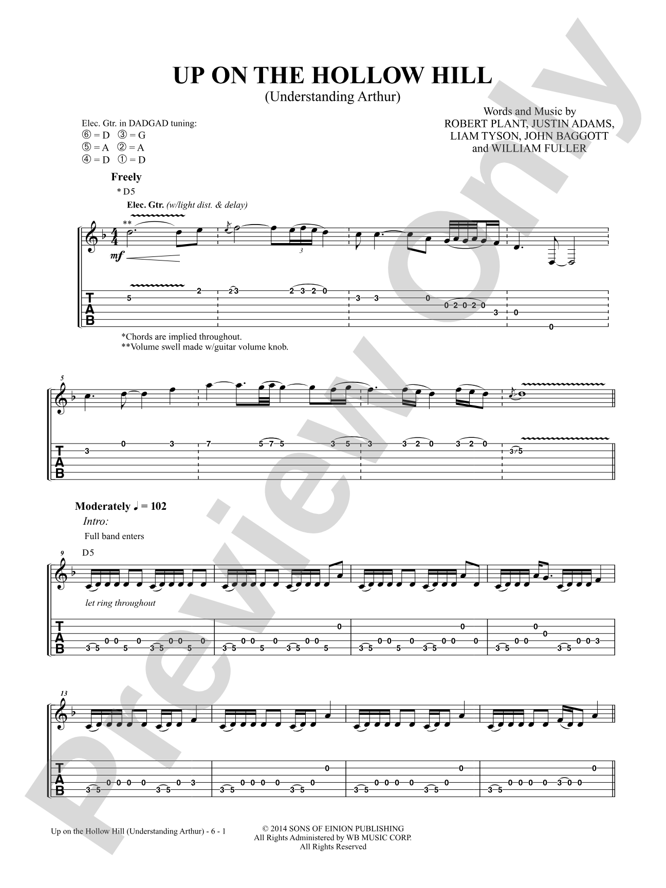 Up on the Hollow Hill (Understanding Arthur): Authentic Guitar TAB