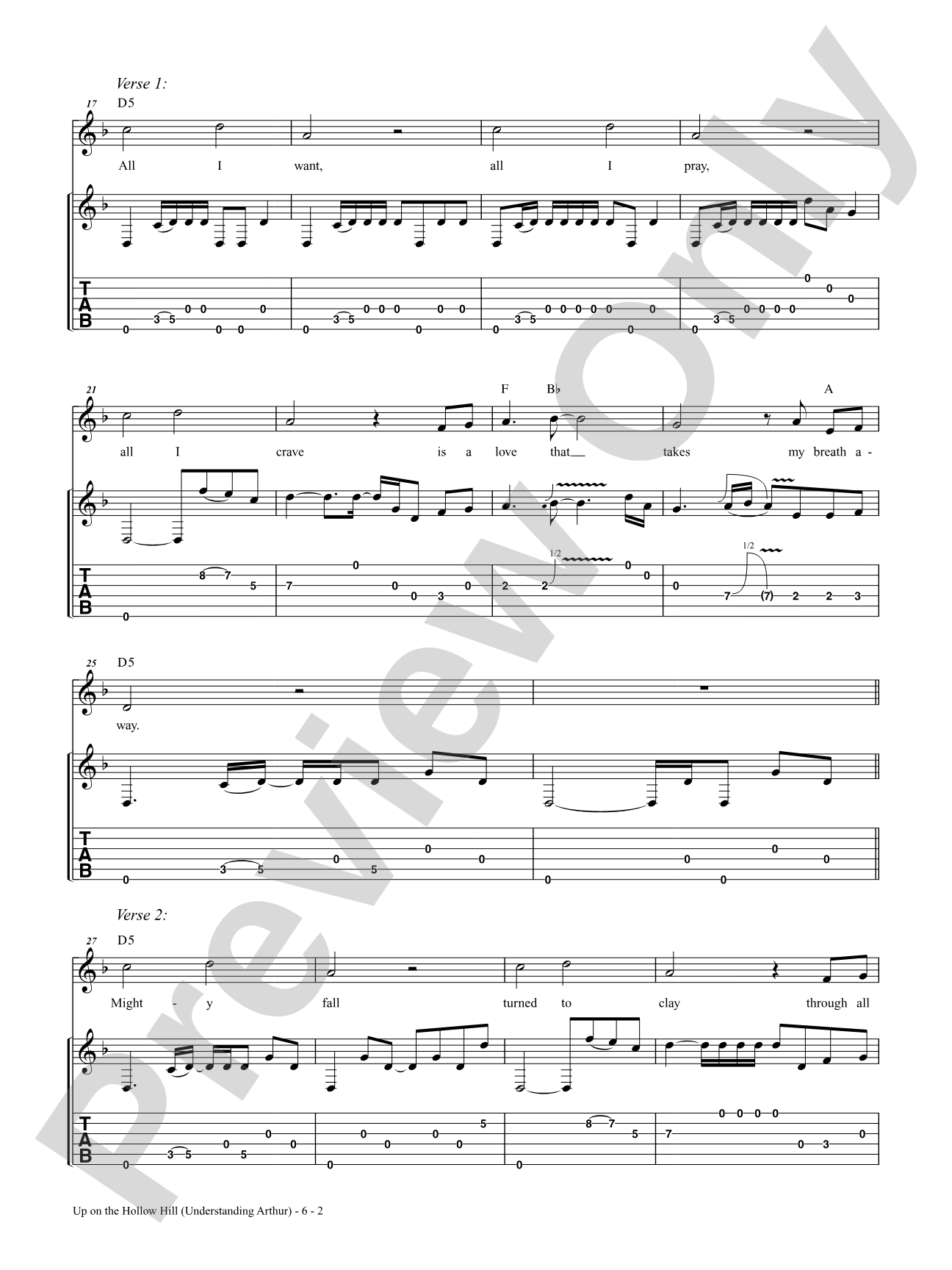 Up on the Hollow Hill (Understanding Arthur): Authentic Guitar TAB