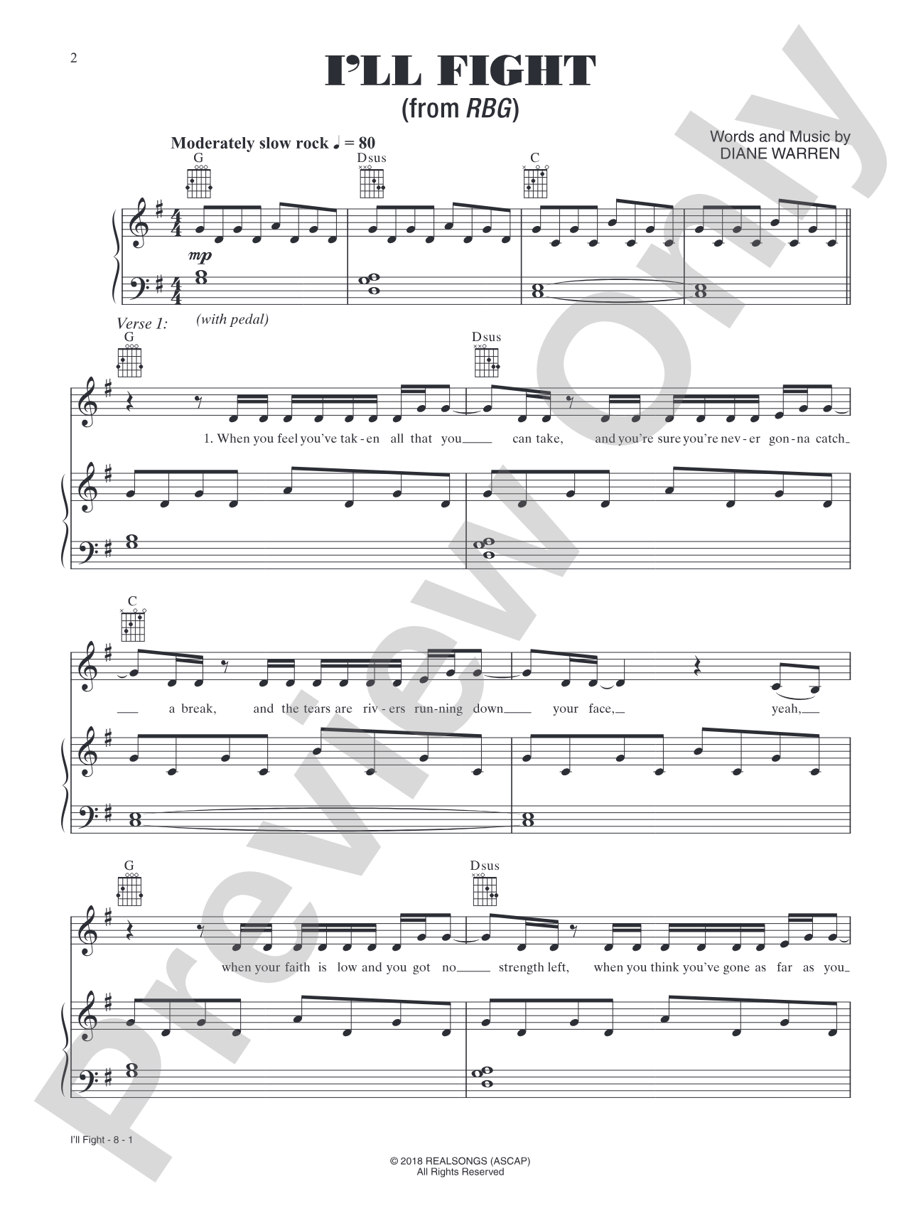 I'll Fight (from the Motion Picture RGB): Piano/Vocal/Guitar
