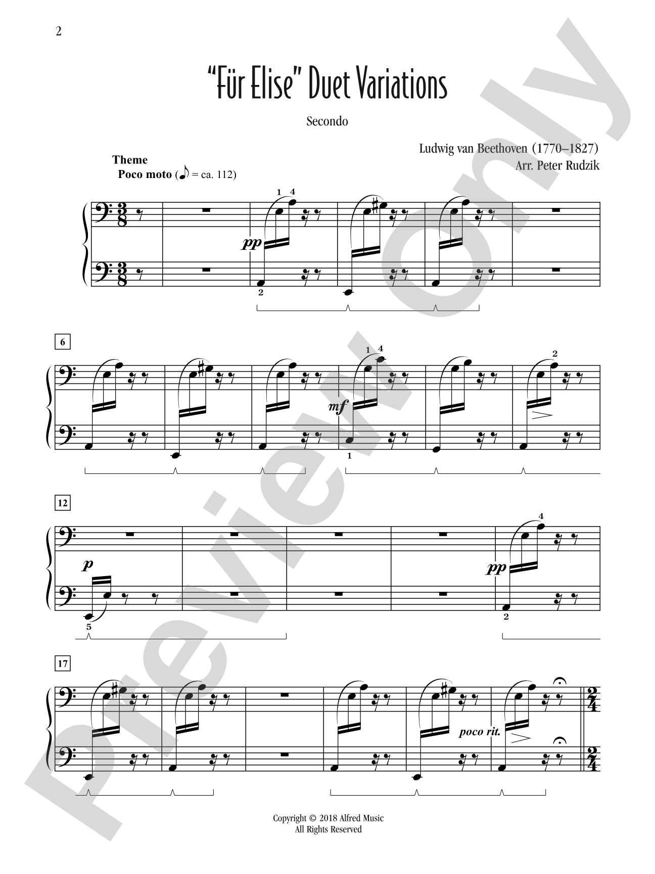 "Für Elise" Duet Variations: Piano