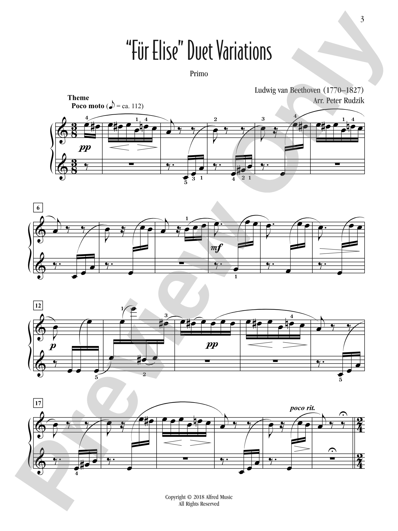 "Für Elise" Duet Variations: Piano