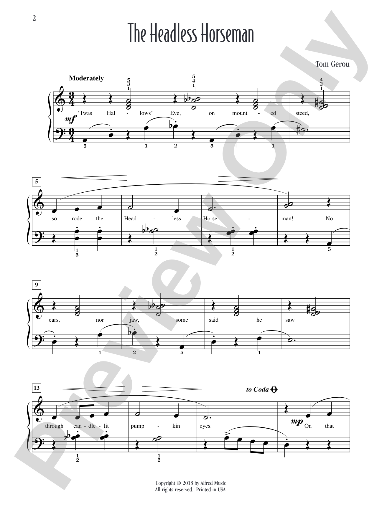 The Headless Horseman: Piano