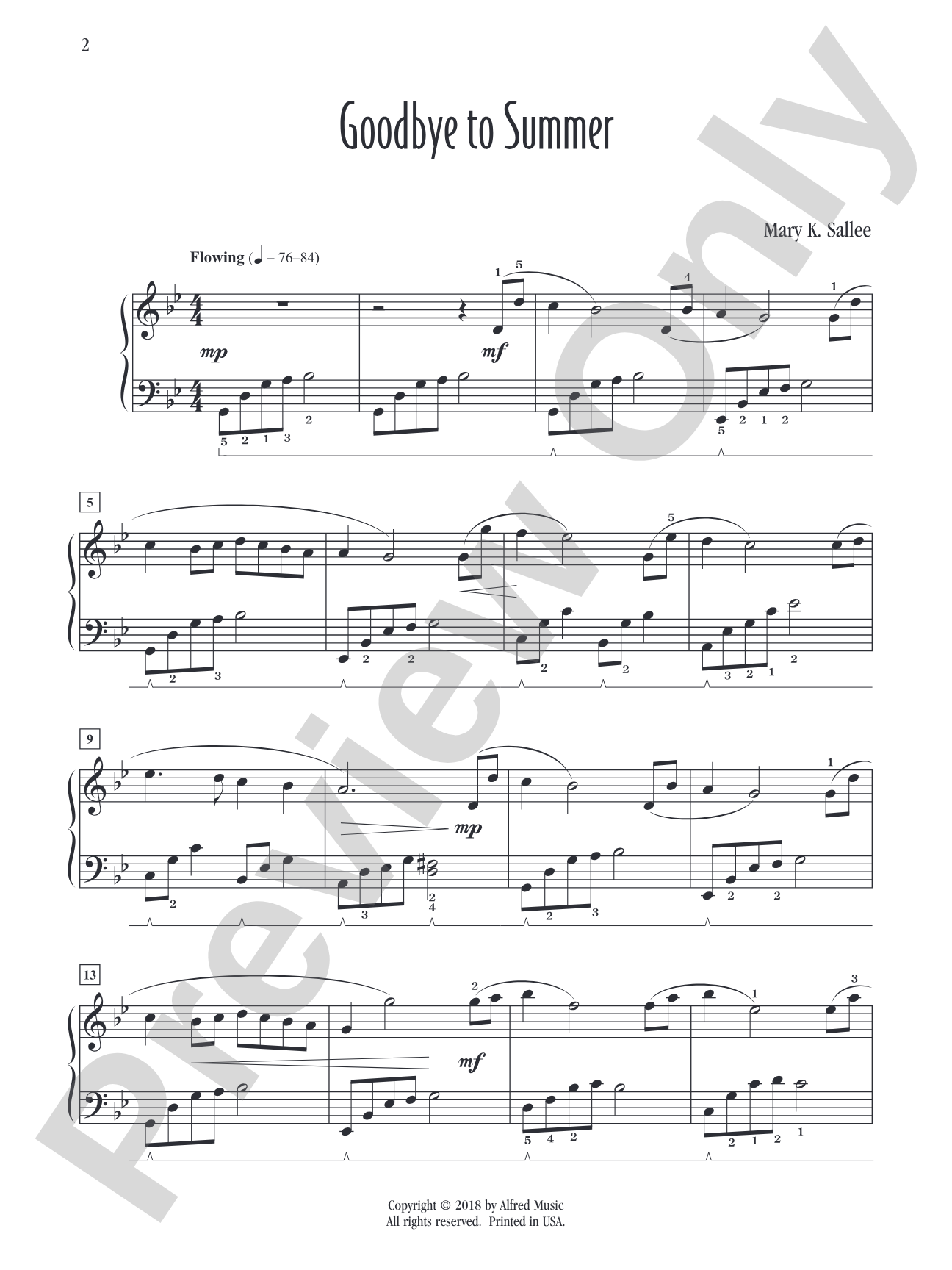 Goodbye to Summer: Piano