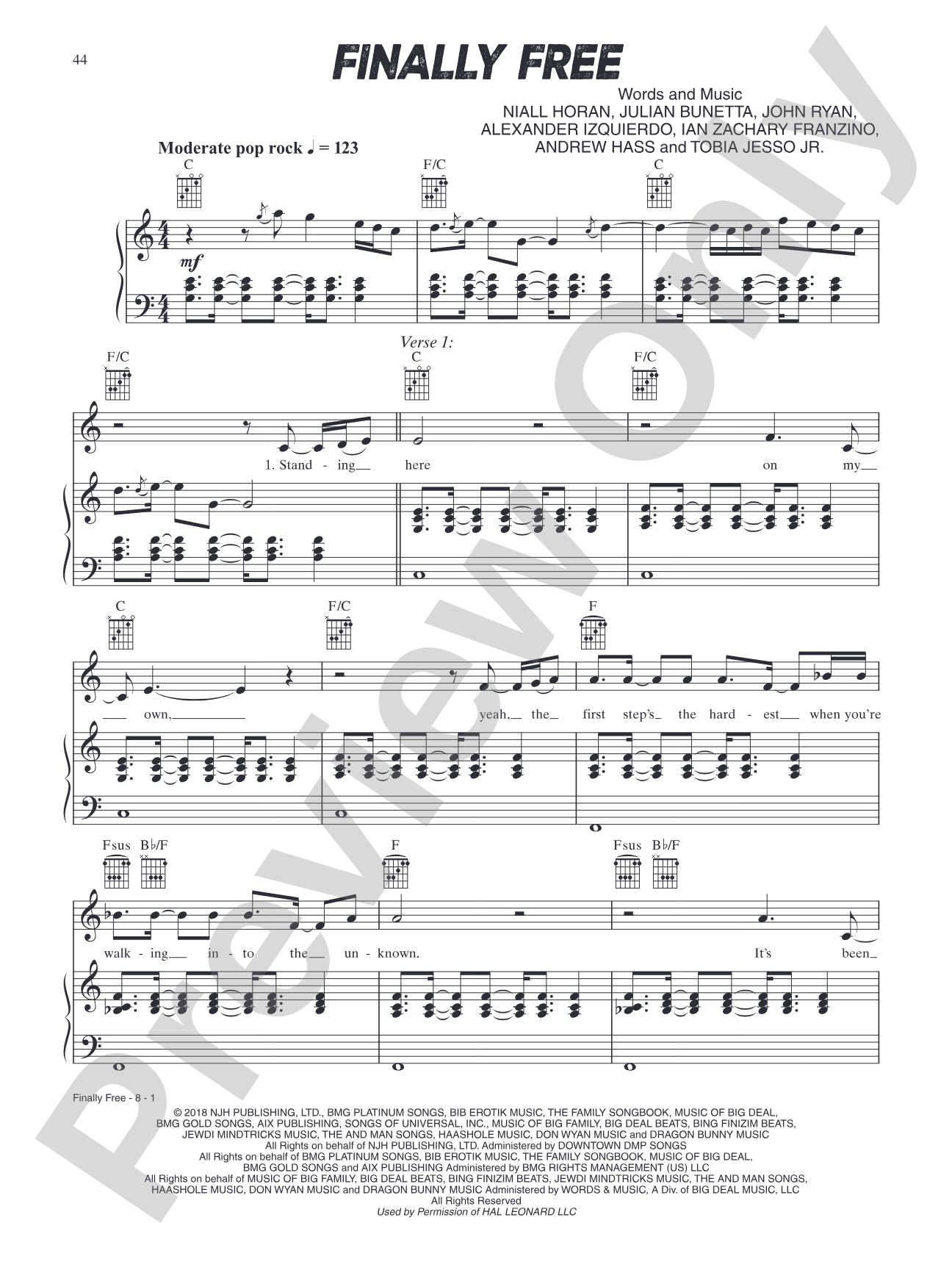 Finally Free (from Smallfoot): Piano/Vocal/Guitar