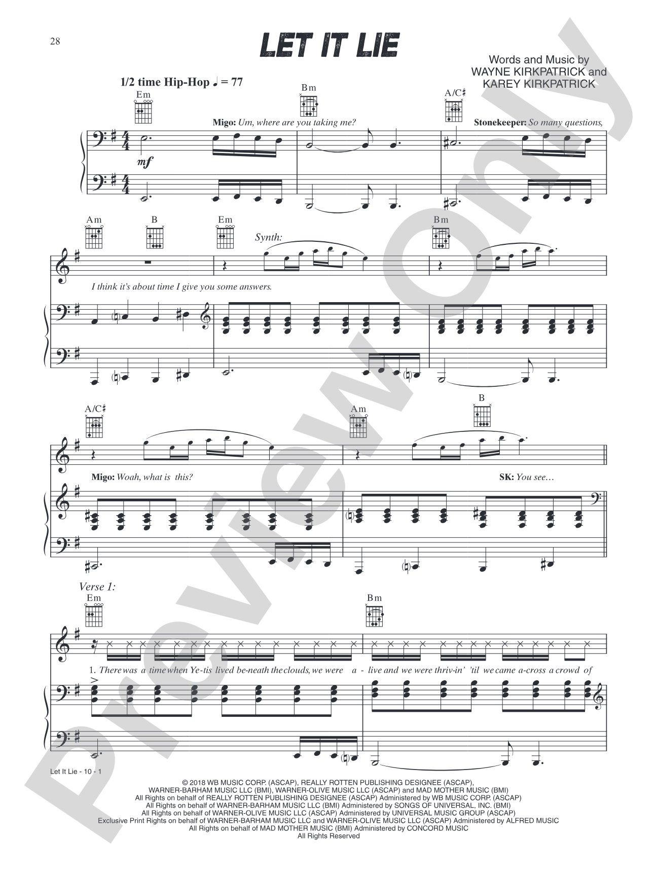 Let It Lie (from Smallfoot): Piano/Vocal/Guitar