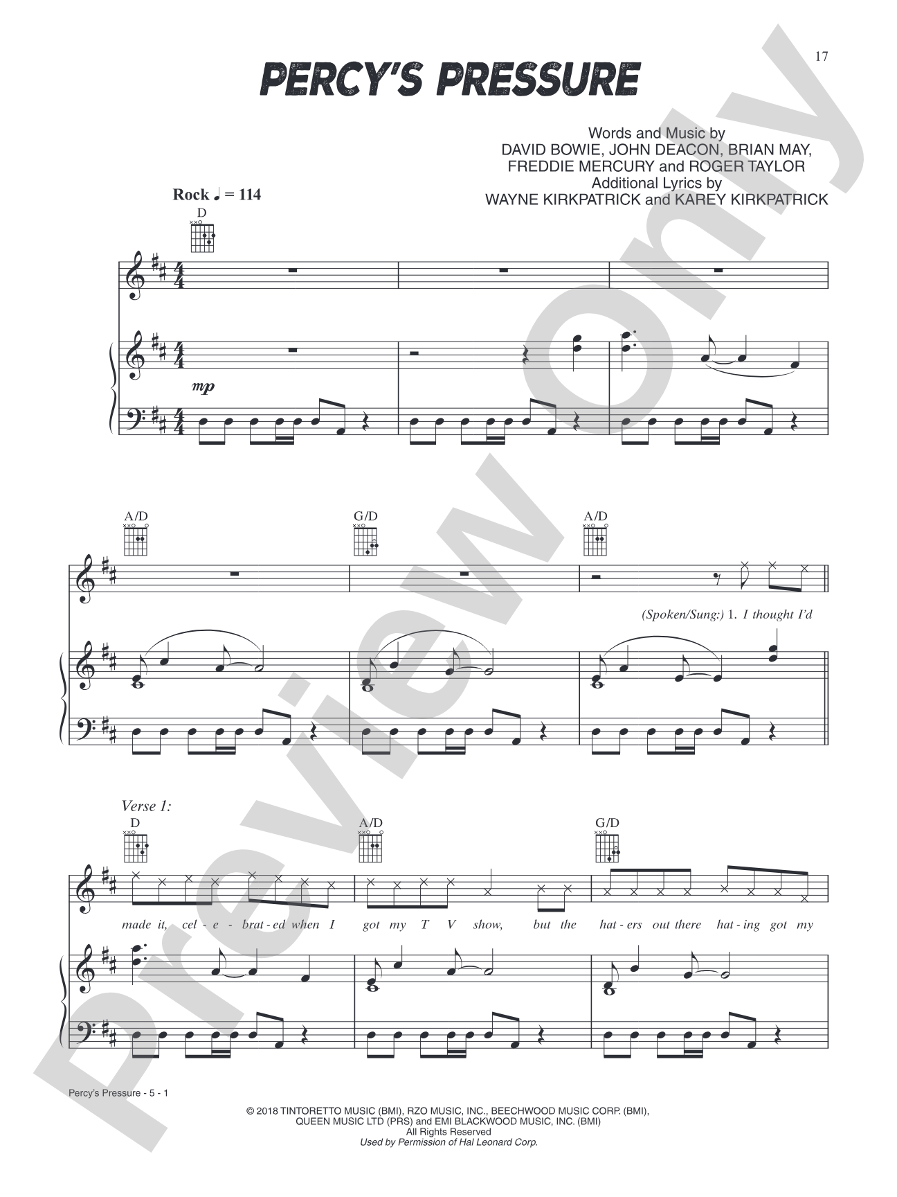 Percy's Pressure (from Smallfoot): Piano/Vocal/Guitar