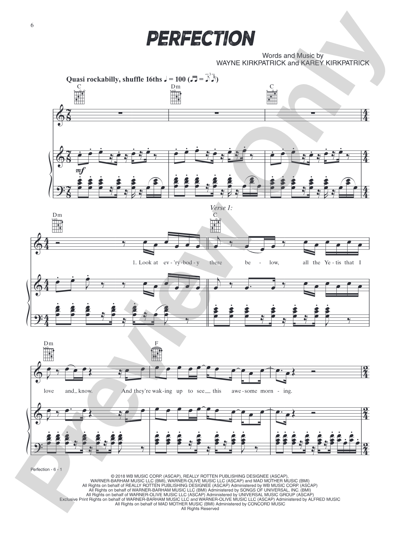 Perfection (from Smallfoot): Piano/Vocal/Guitar