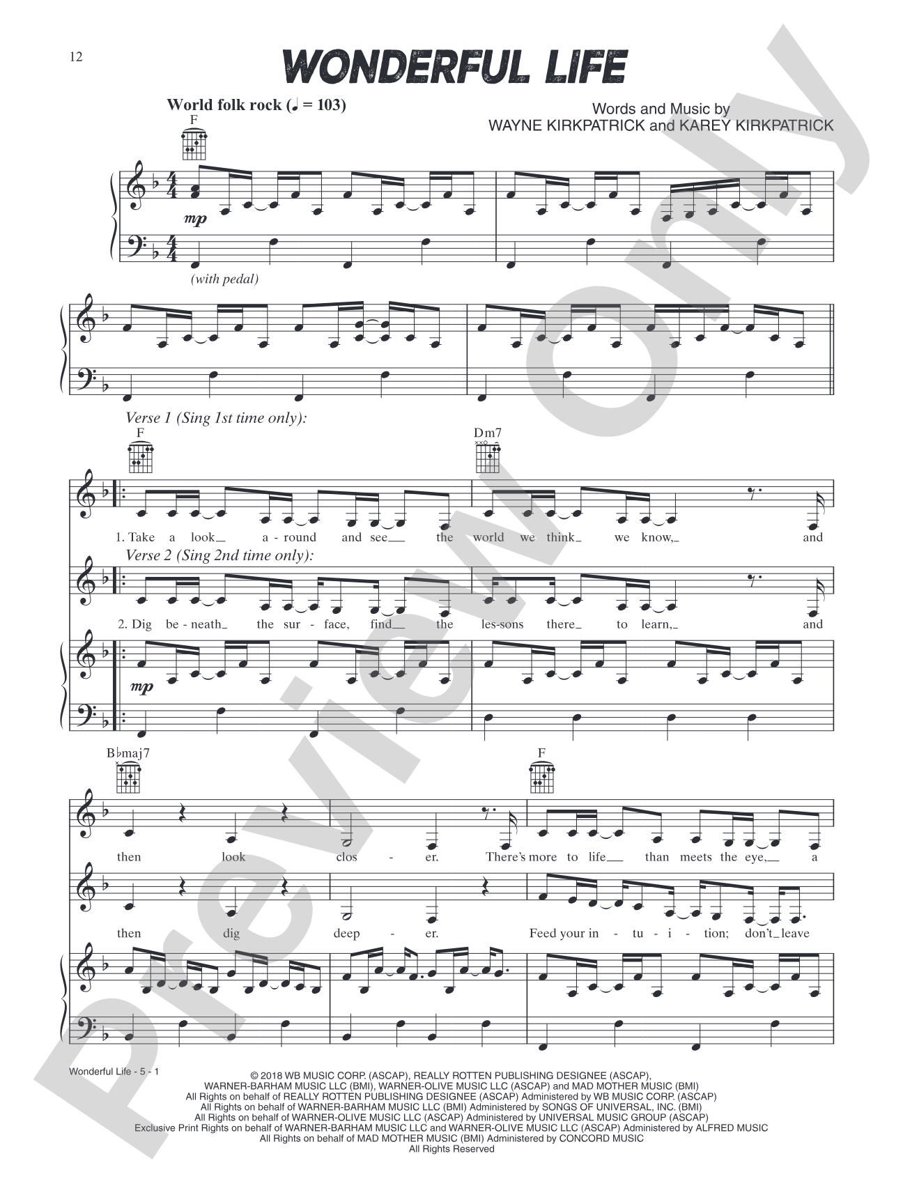 Wonderful Life (from Smallfoot): Piano/Vocal/Guitar