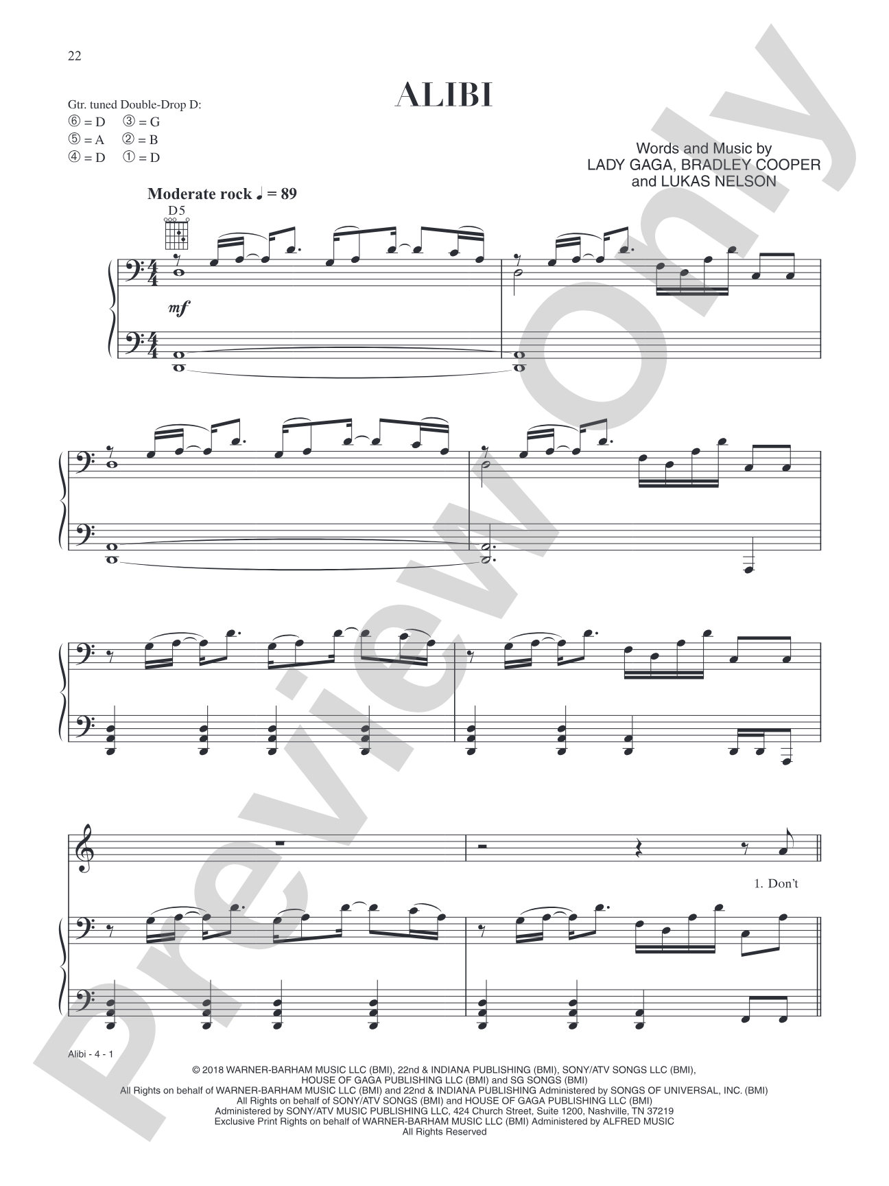 Alibi (from A Star Is Born): Piano/Vocal/Guitar