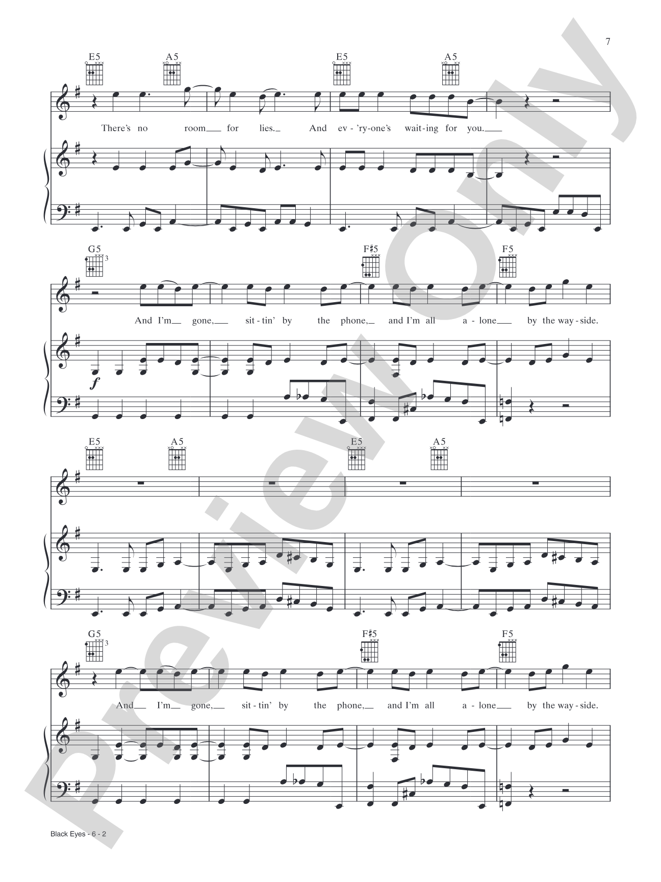 Black Eyes (from A Star Is Born): Piano/Vocal/Guitar