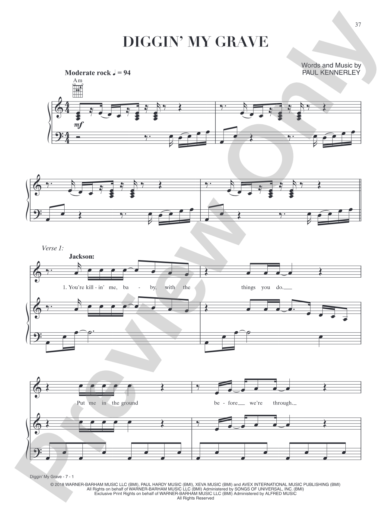 Diggin' My Grave (from A Star Is Born): Piano/Vocal/Guitar