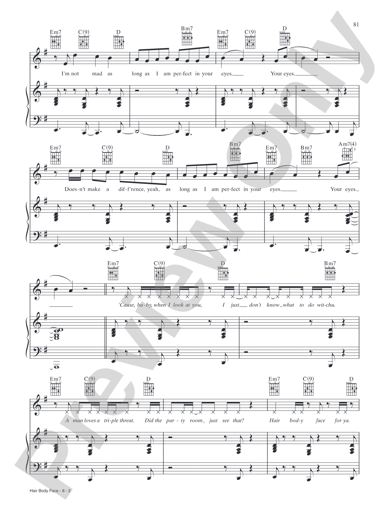 Hair Body Face (from A Star Is Born): Piano/Vocal/Guitar
