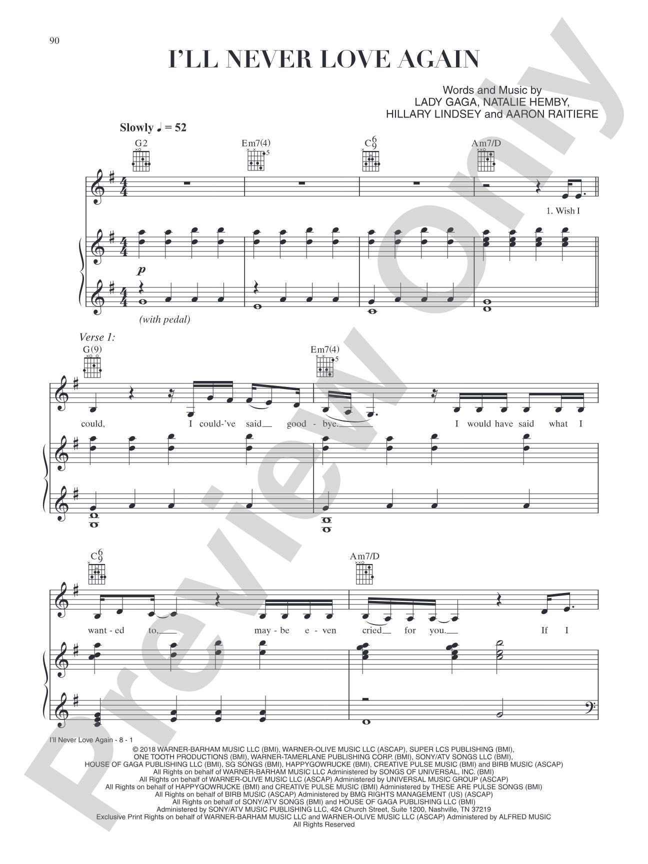 I'll Never Love Again (from A Star Is Born): Piano/Vocal/Guitar