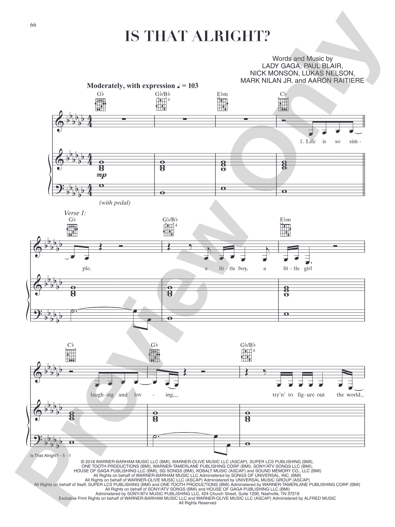 Is That Alright? (from A Star Is Born): Piano/Vocal/Guitar