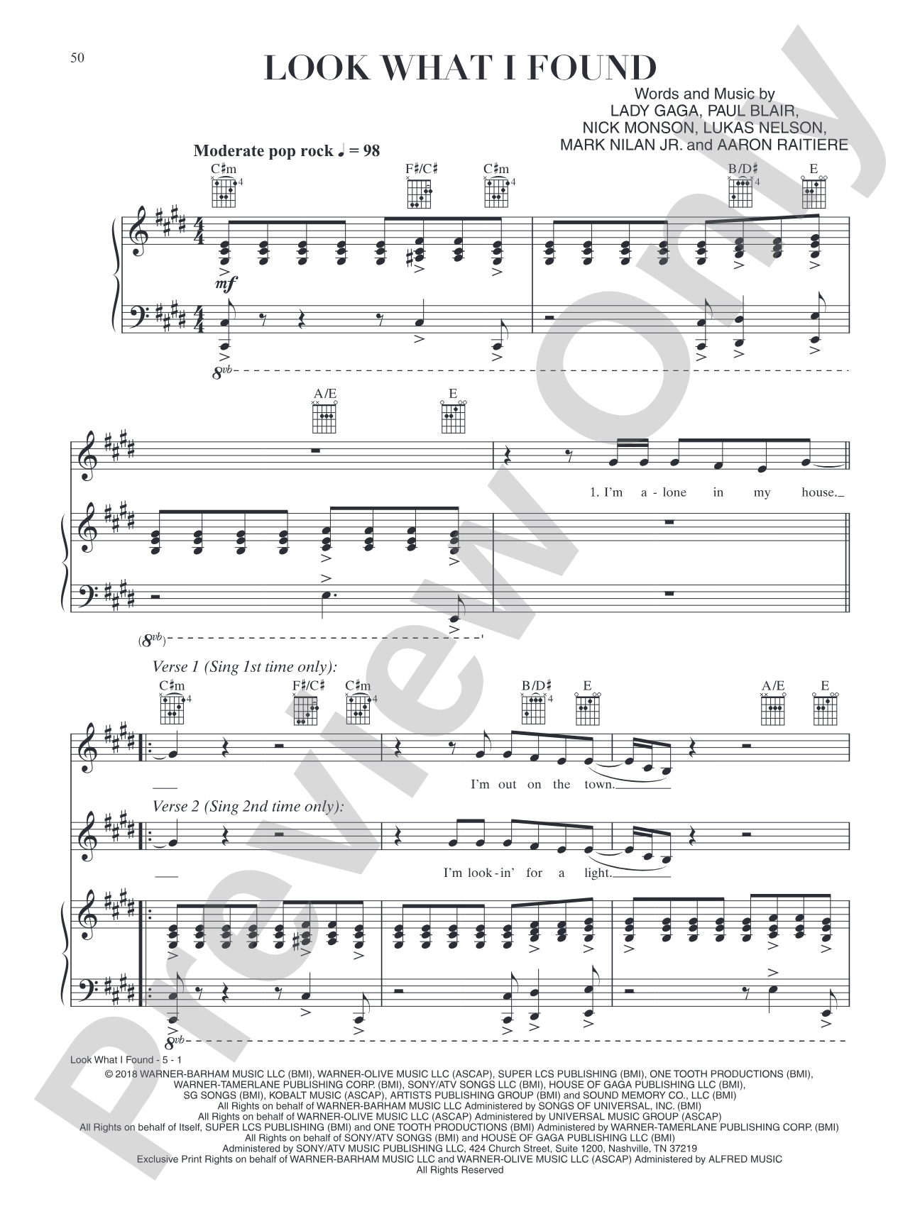 Look What I Found (from A Star Is Born): Piano/Vocal/Guitar