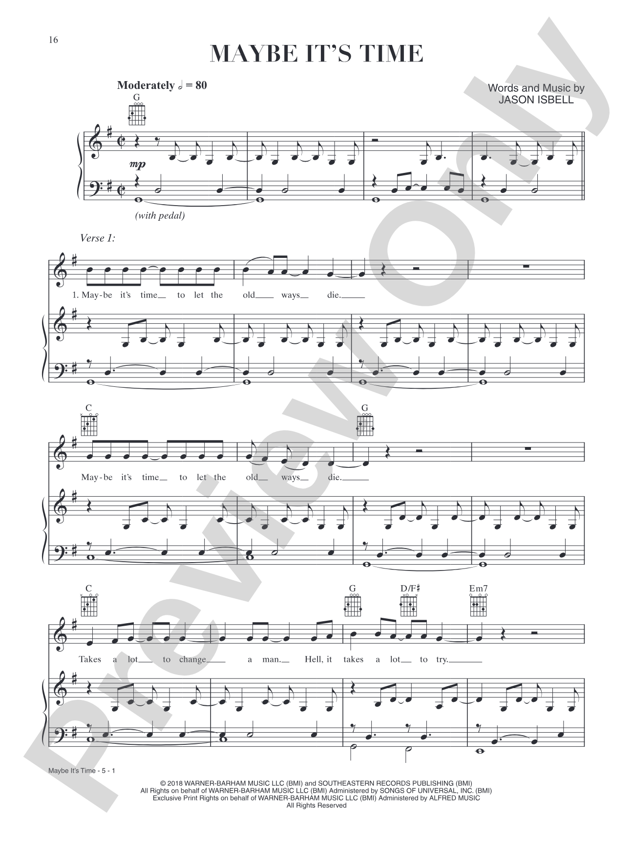 Maybe It's Time (from A Star Is Born): Piano/Vocal/Guitar