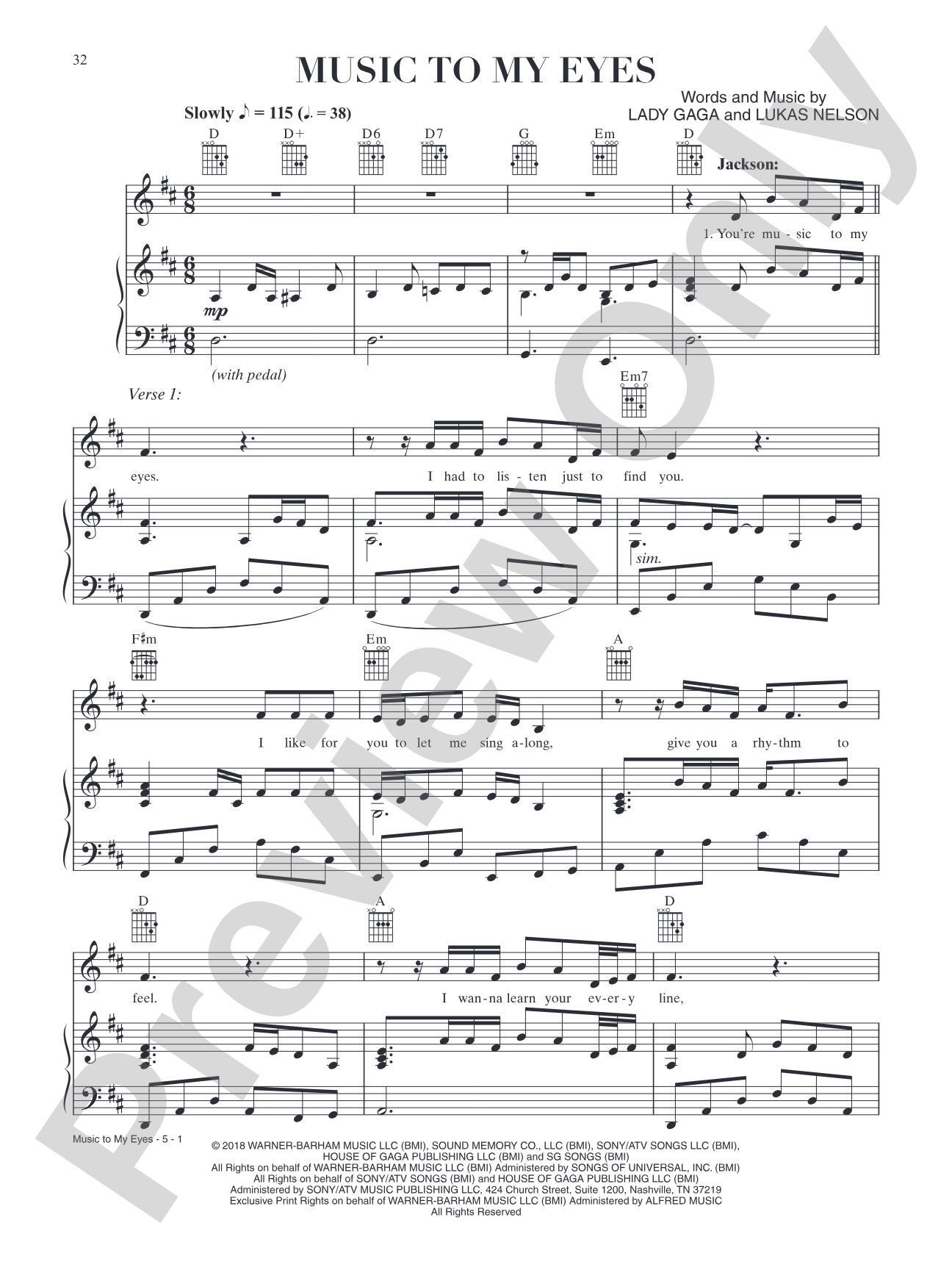 Music to My Eyes (from A Star Is Born): Piano/Vocal/Guitar
