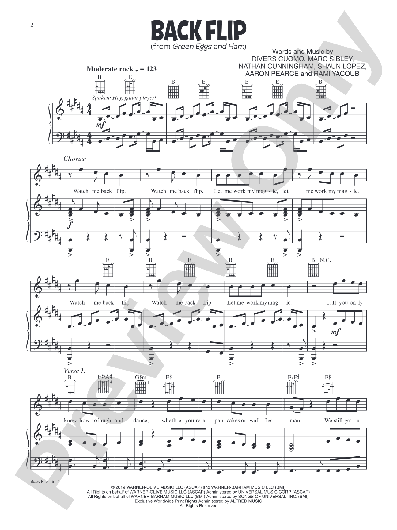 Backflip from Green Eggs and Ham: Piano/Vocal/Guitar Digital Sheet Music
