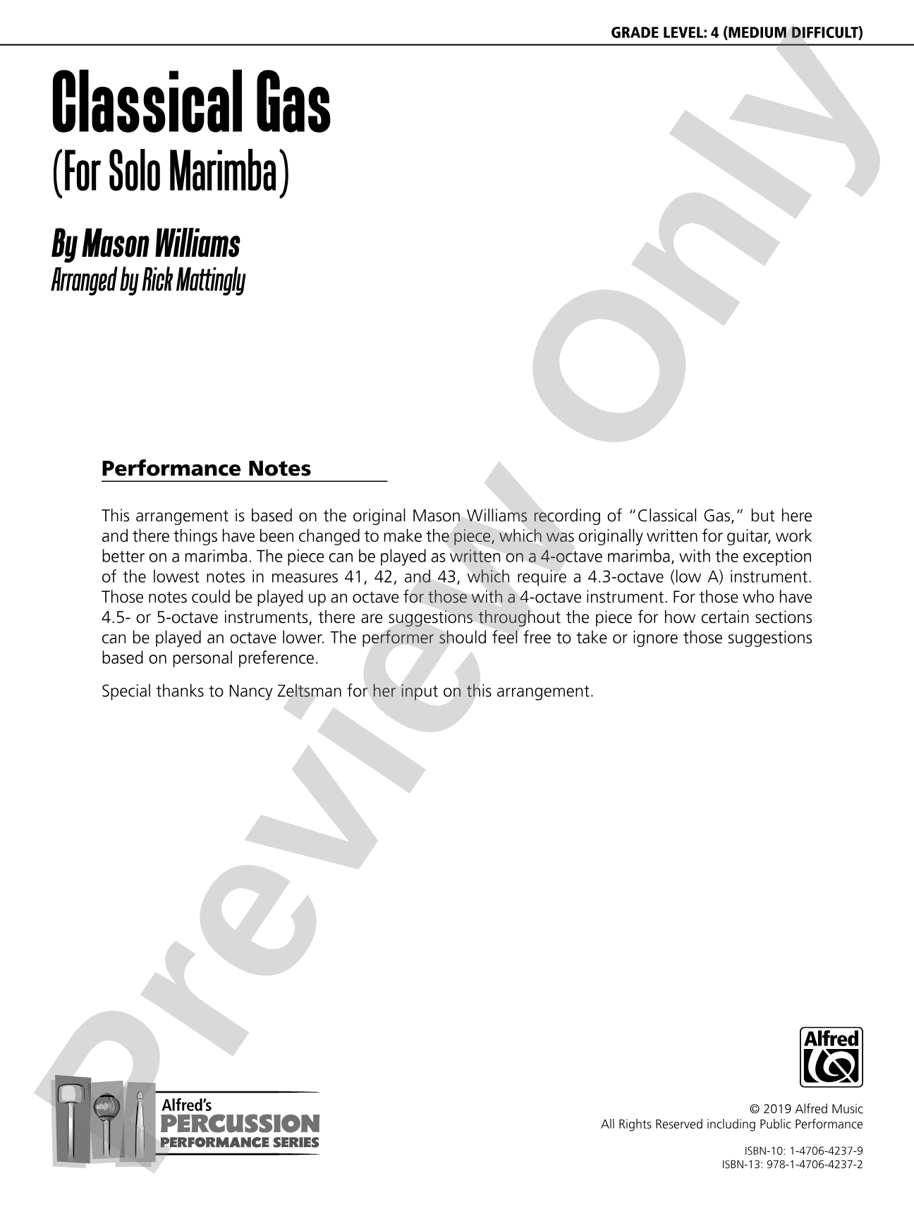 Classical Gas (For Solo Marimba): Mallet Instrument