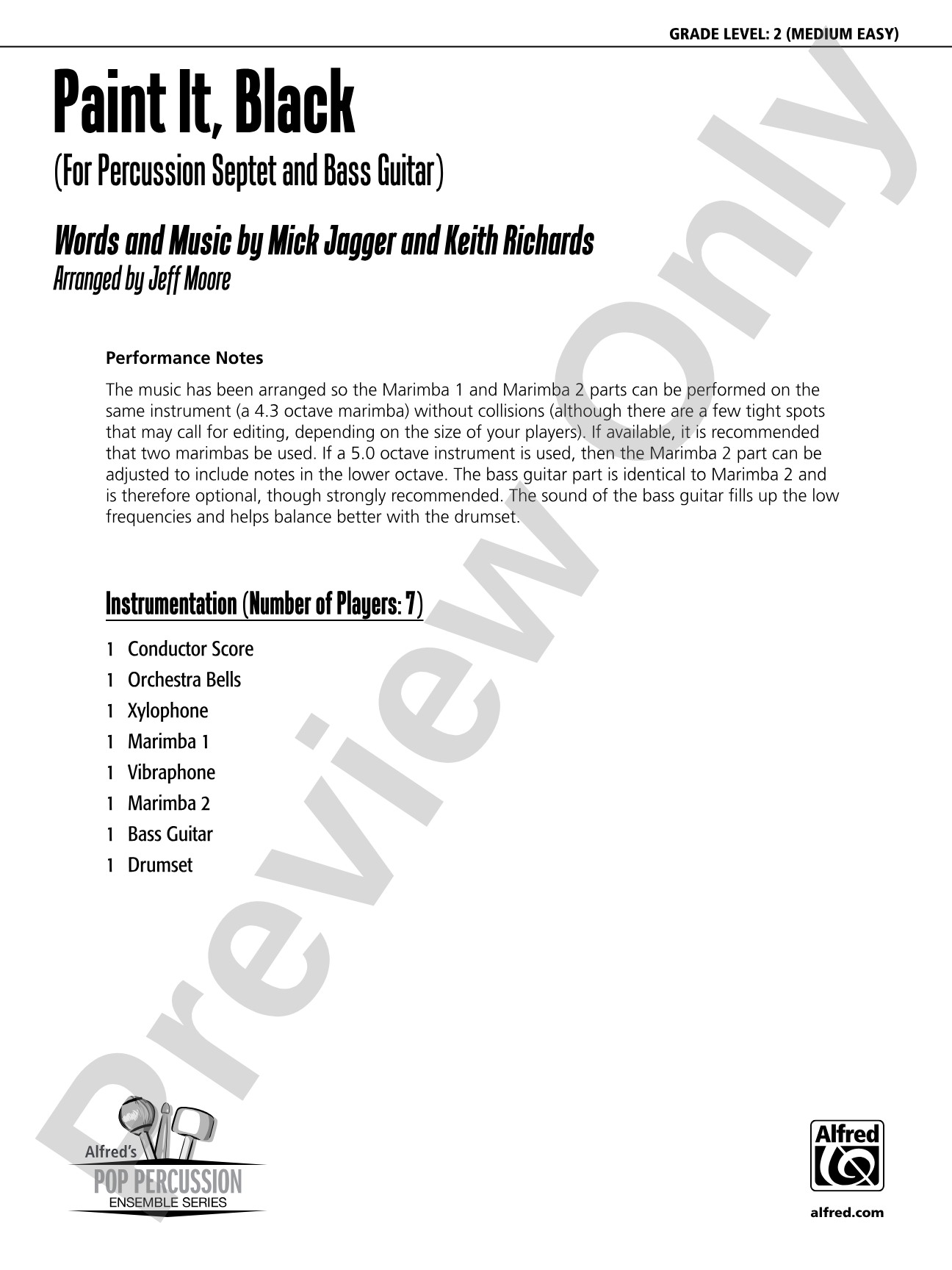 Paint It, Black (For Percussion Septet and Bass Guitar): Percussion Ensemble