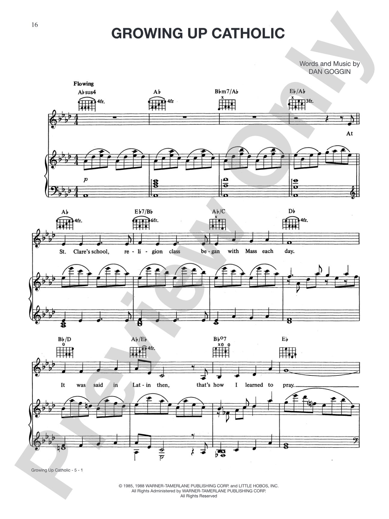 Growing Up Catholic (from <i>Nunsense</i>): Piano/Vocal/Chords