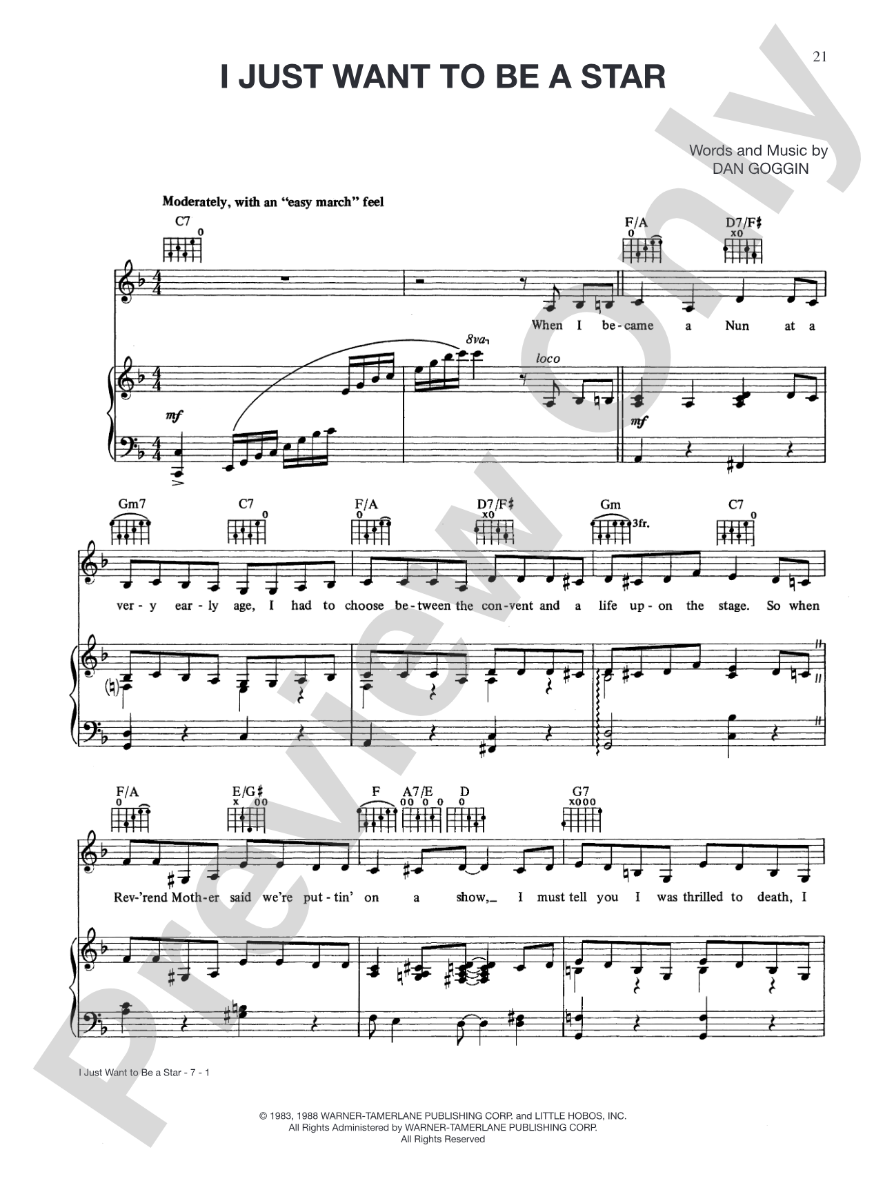 I Just Want to Be a Star (from <i>Nunsense</i>): Piano/Vocal/Chords