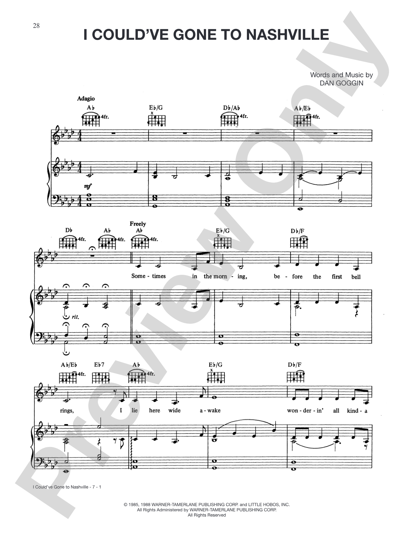 I Could’ve Gone to Nashville (from <i>Nunsense</i>): Piano/Vocal/Chords