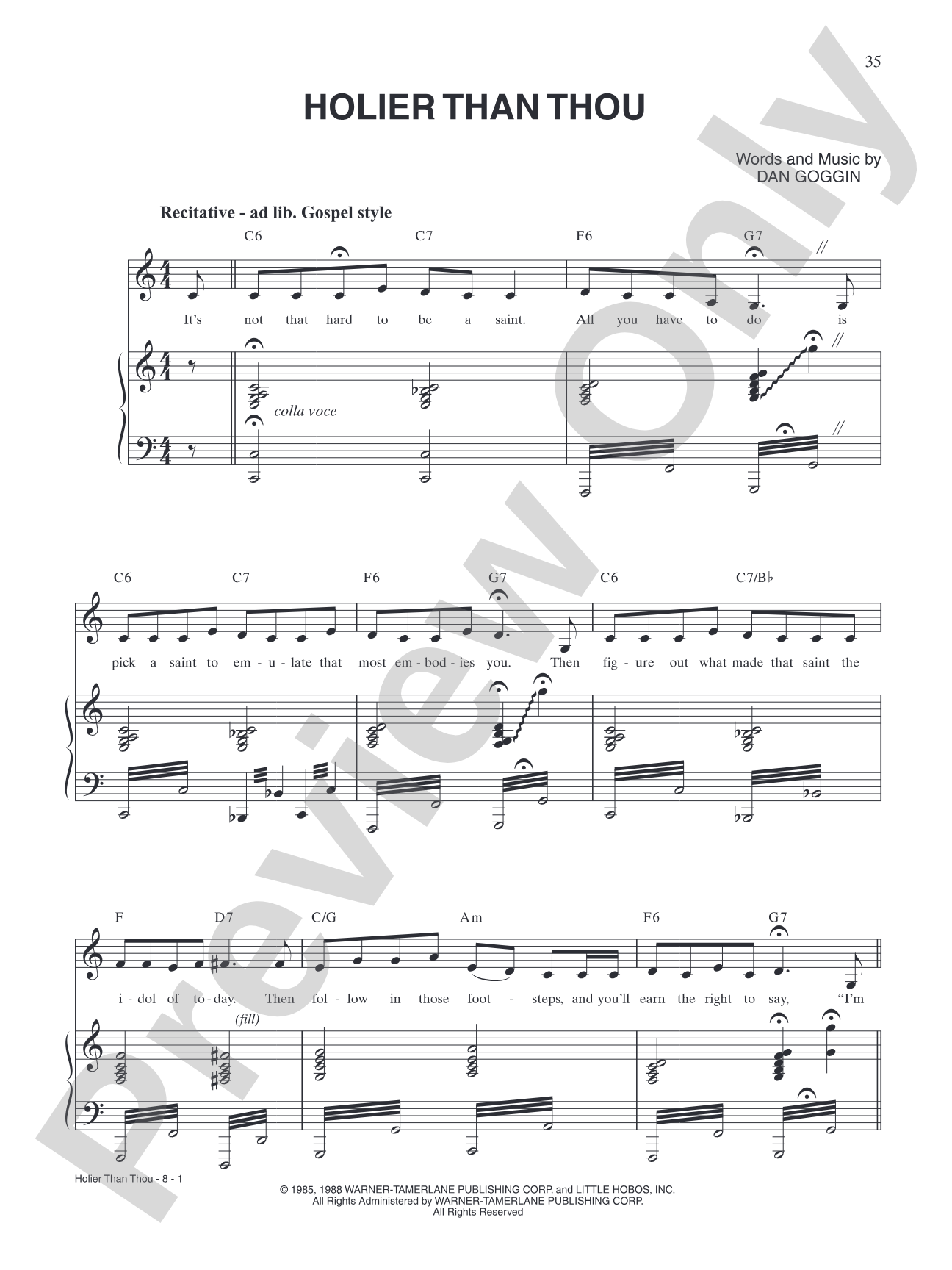 Holier Than Thou (from <i>Nunsense</i>): Piano/Vocal/Chords