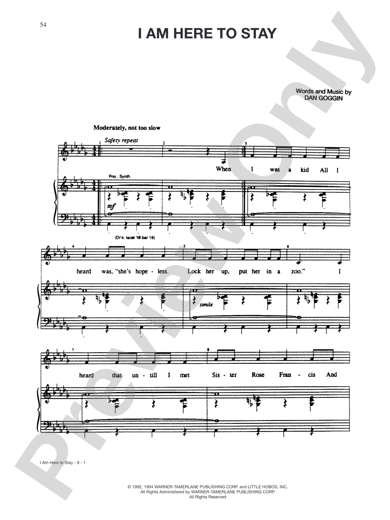 I Am Here to Stay (from <i>Nunsense II</i>): Piano/Vocal/Chords