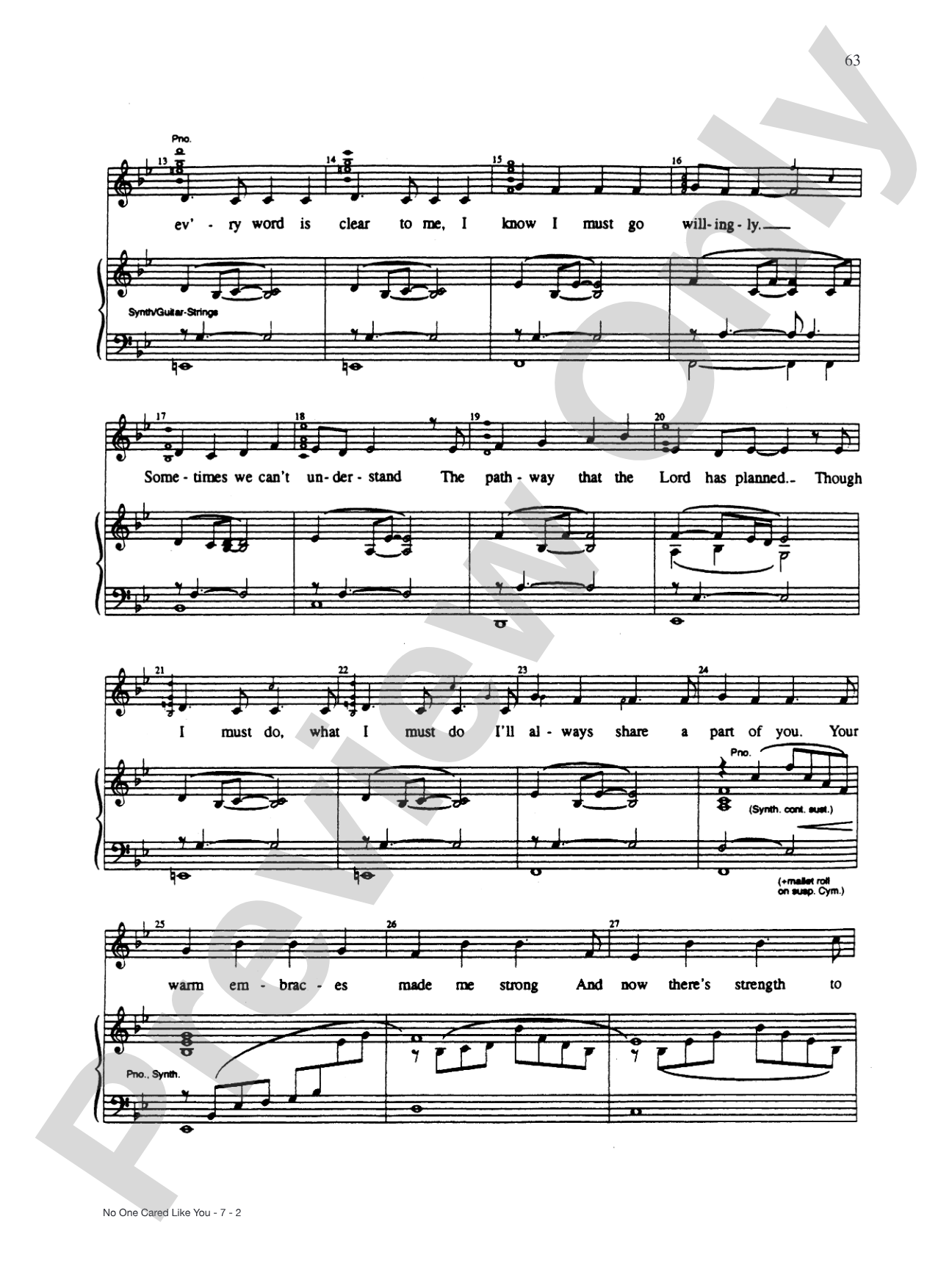 No One Cared Like You (from <i>Nunsense II</i>): Piano/Vocal/Chords