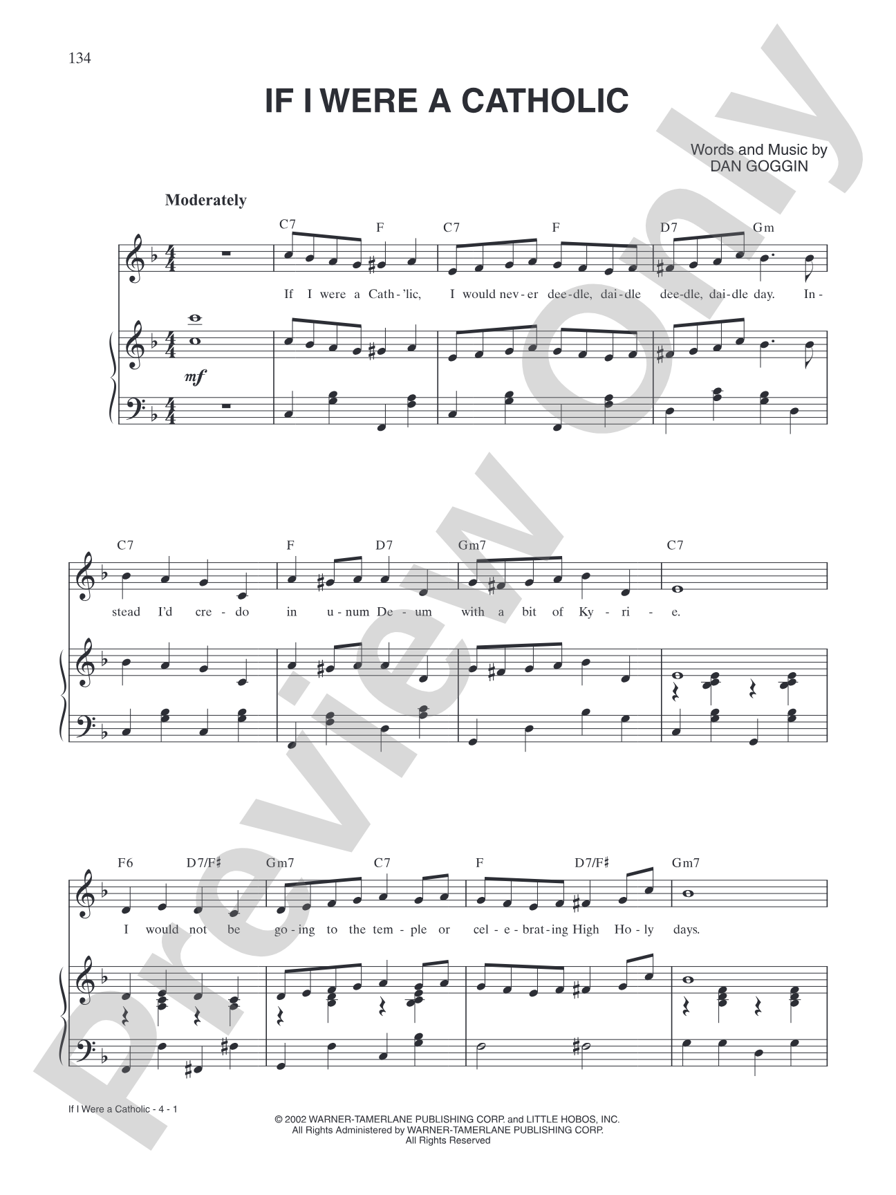 If I Were a Catholic (from <i>Meshuggah-Nuns</i>): Piano/Vocal/Chords