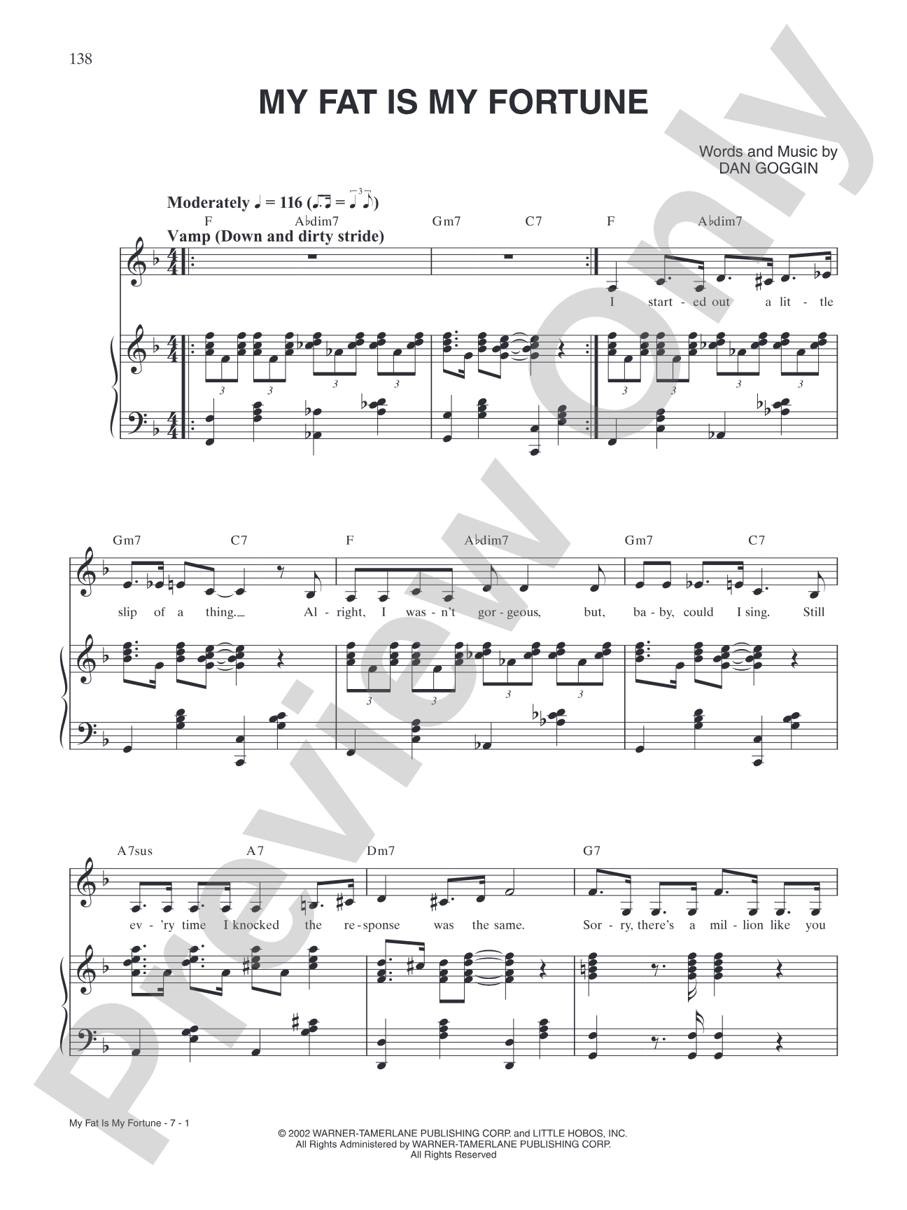 My Fat Is My Fortune (from <i>Meshuggah-Nuns</i>): Piano/Vocal/Chords