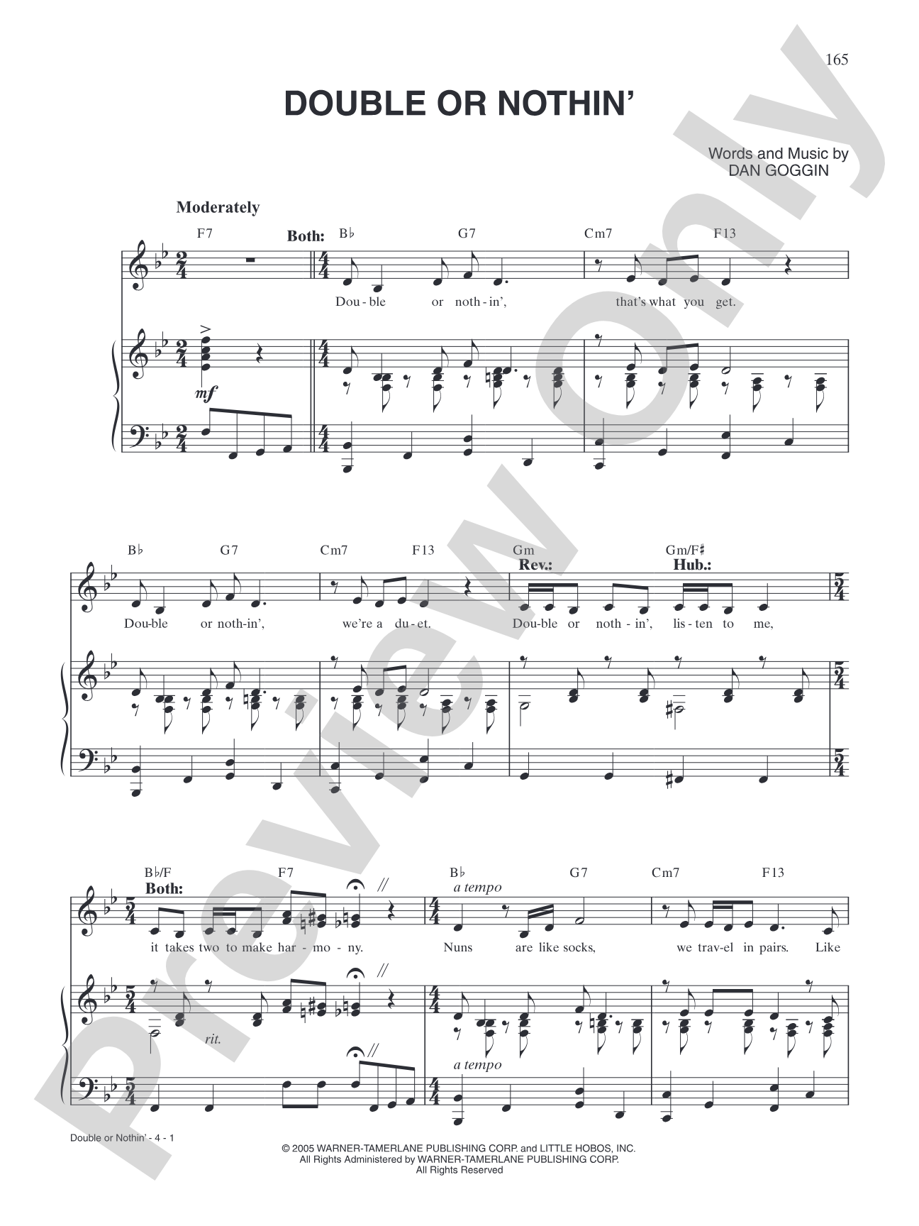 Double or Nothin’ (from <i>Nunsensations</i>): Piano/Vocal/Chords