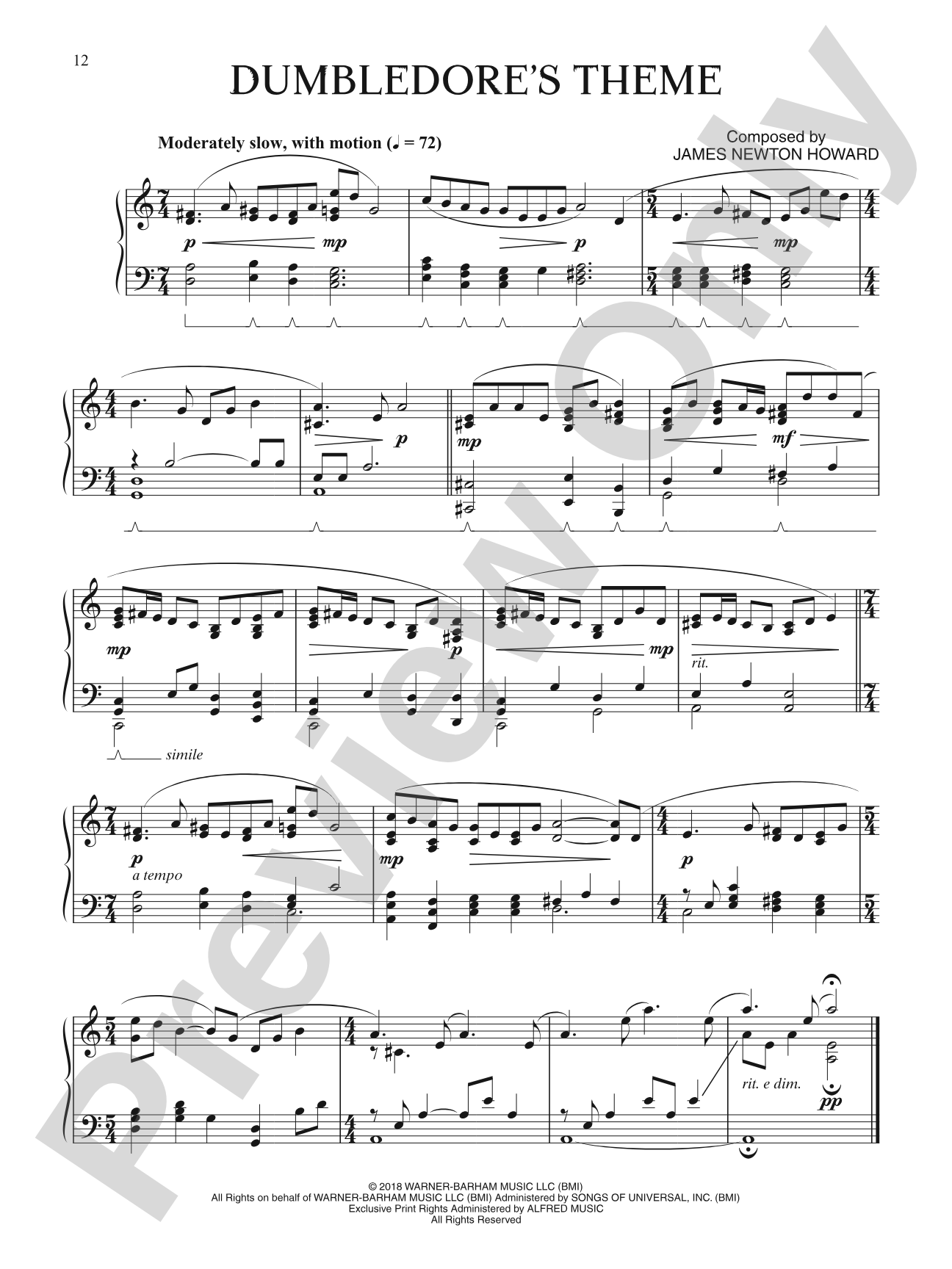 Dumbeldore's Theme (from <i>Fantastic Beasts: The Crimes of Grindelwald</i>): Piano