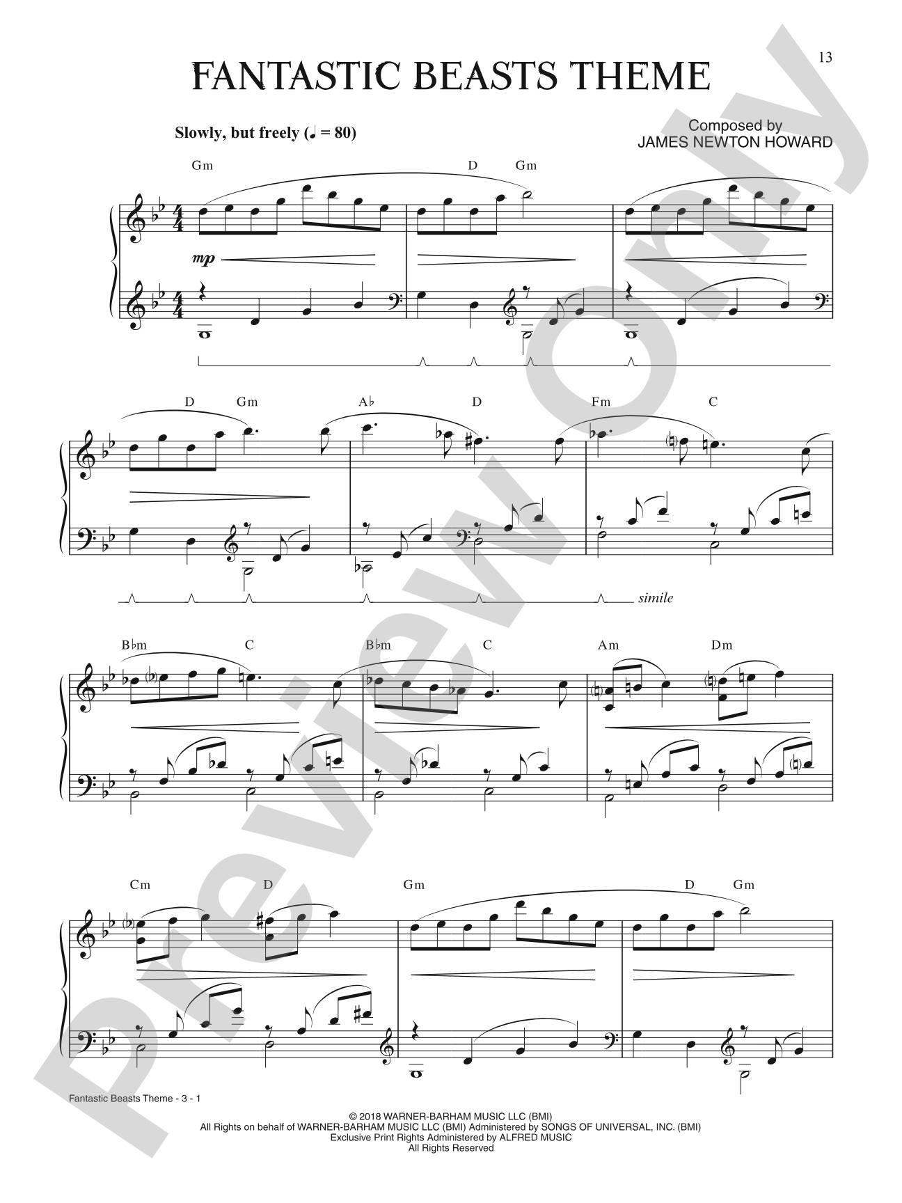 Fantastic Beasts Theme (from <i>Fantastic Beasts: The Crimes of Grindelwald</i>): Piano