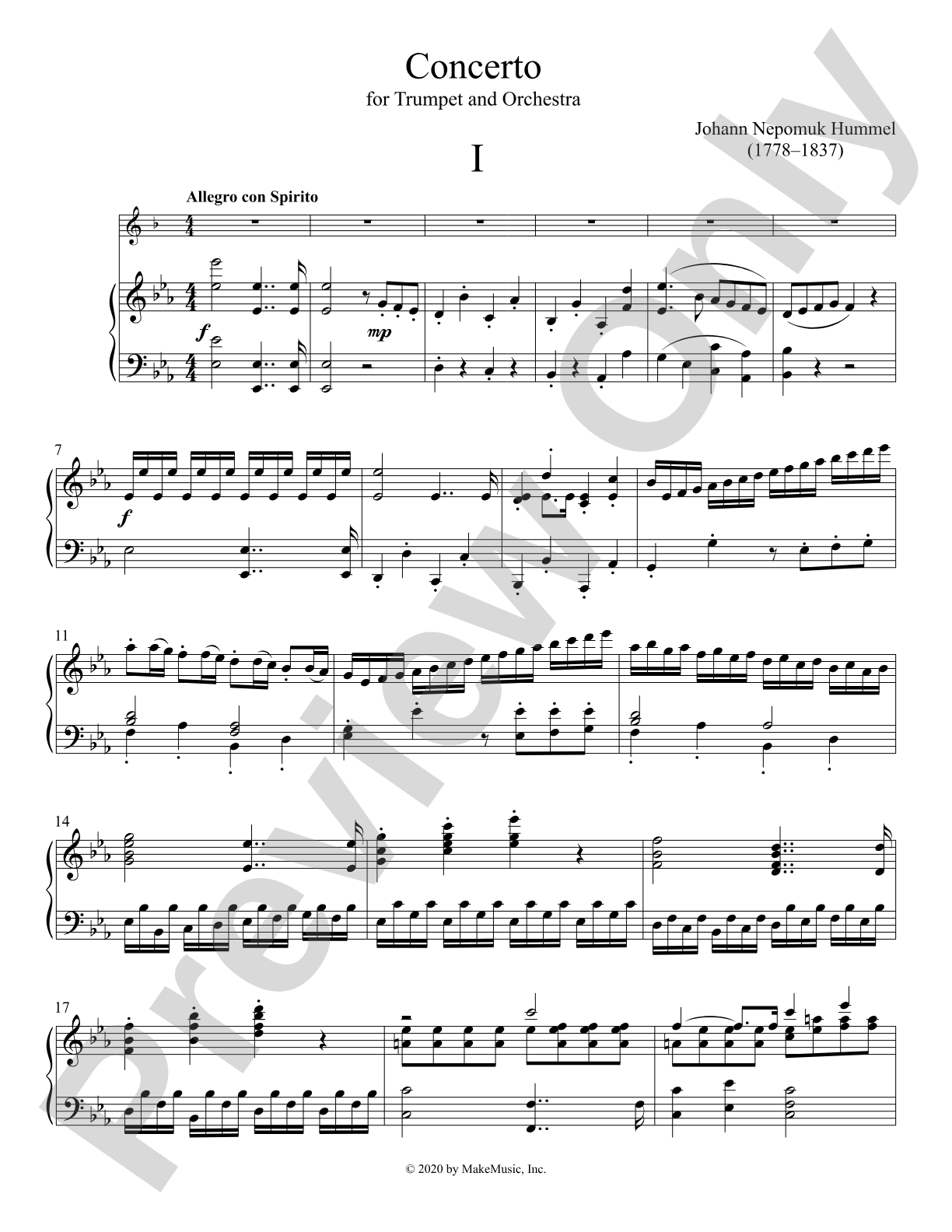 Hummel Concerto in B-flat Major for Trumpet and Piano: Solo & Small Ensemble