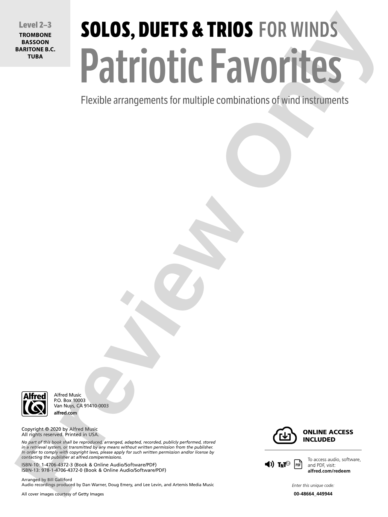 Solos, Duets & Trios for Winds: Patriotic Favorites (Trombone/Bassoon/Baritone B.C./Tuba): Woodwind Ensemble